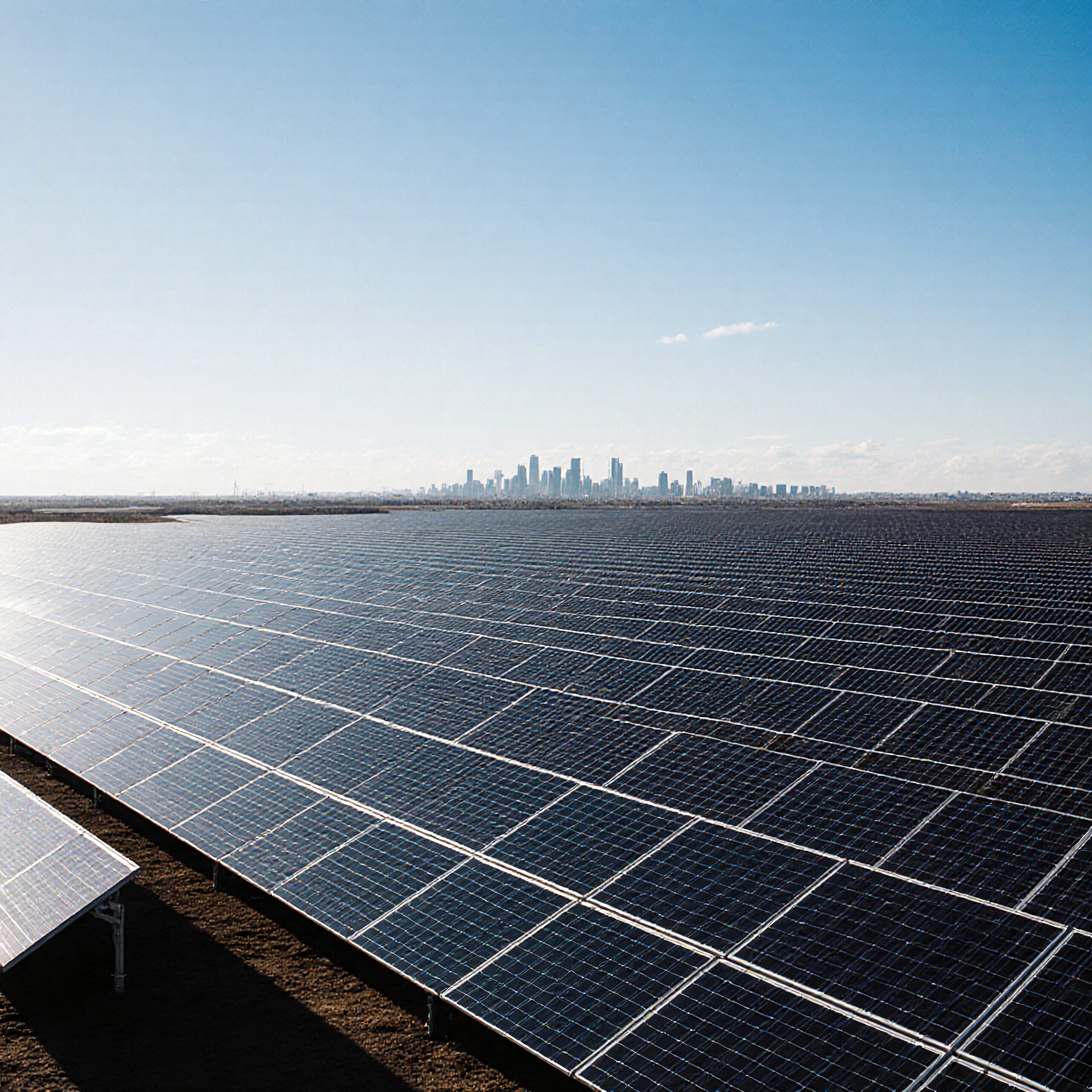 Solar Panels and City Skyline