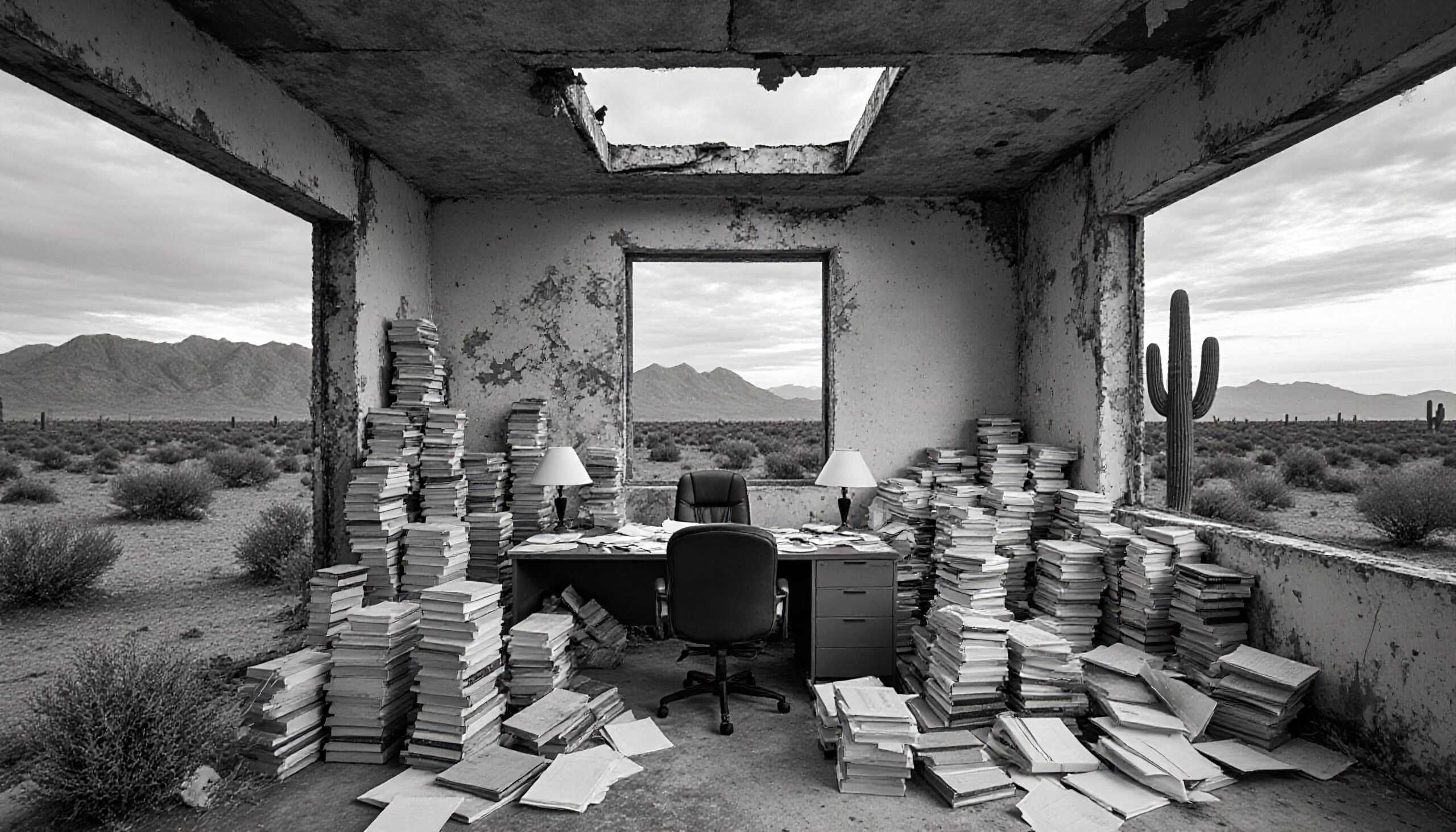 Deserted Office with Book Clutter