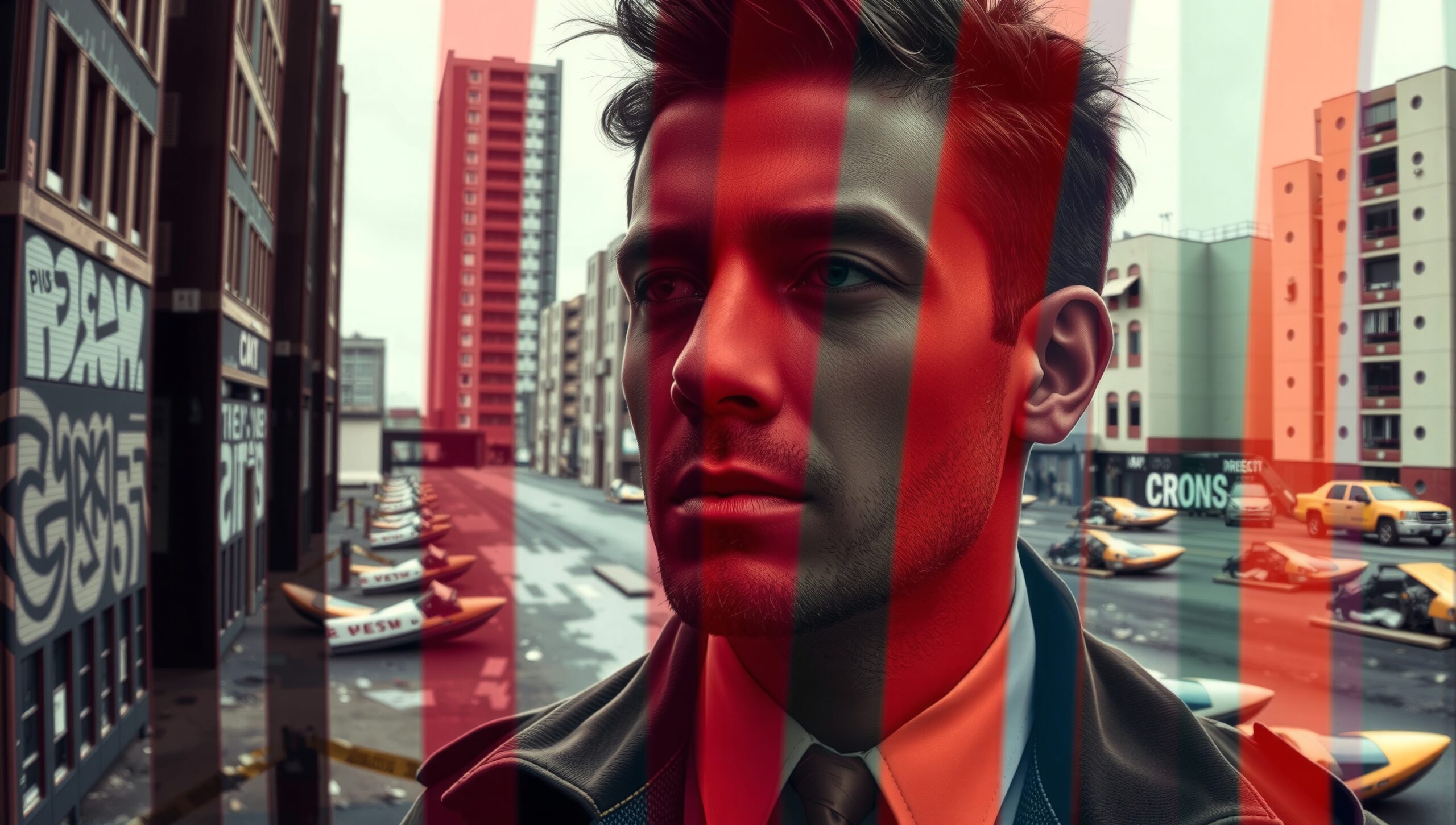 Urban Man in Red Overlay