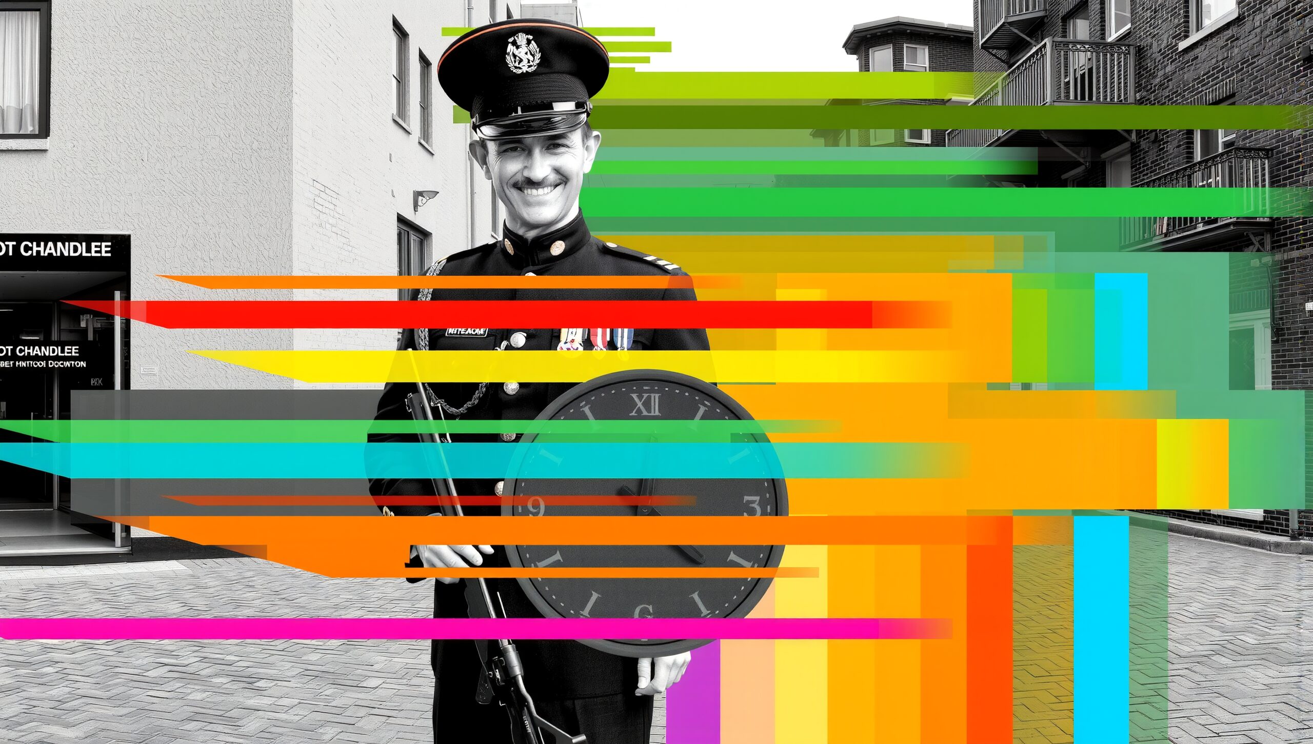 Colorful Bars Over Uniformed Man