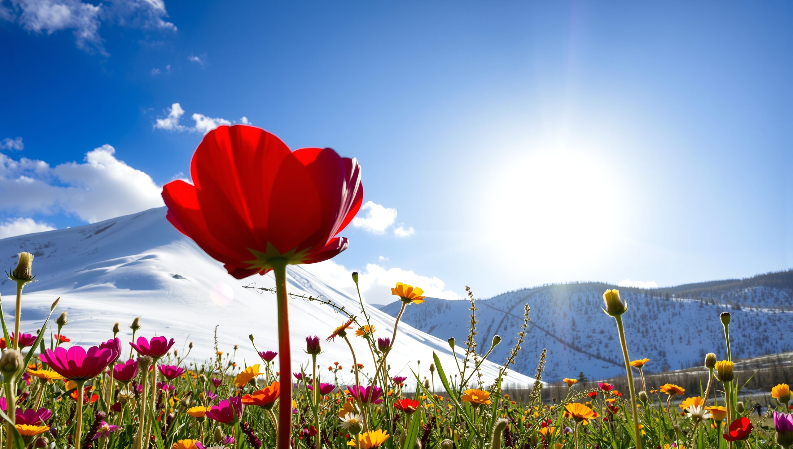 Vibrant Wildflowers Under Bright Sun