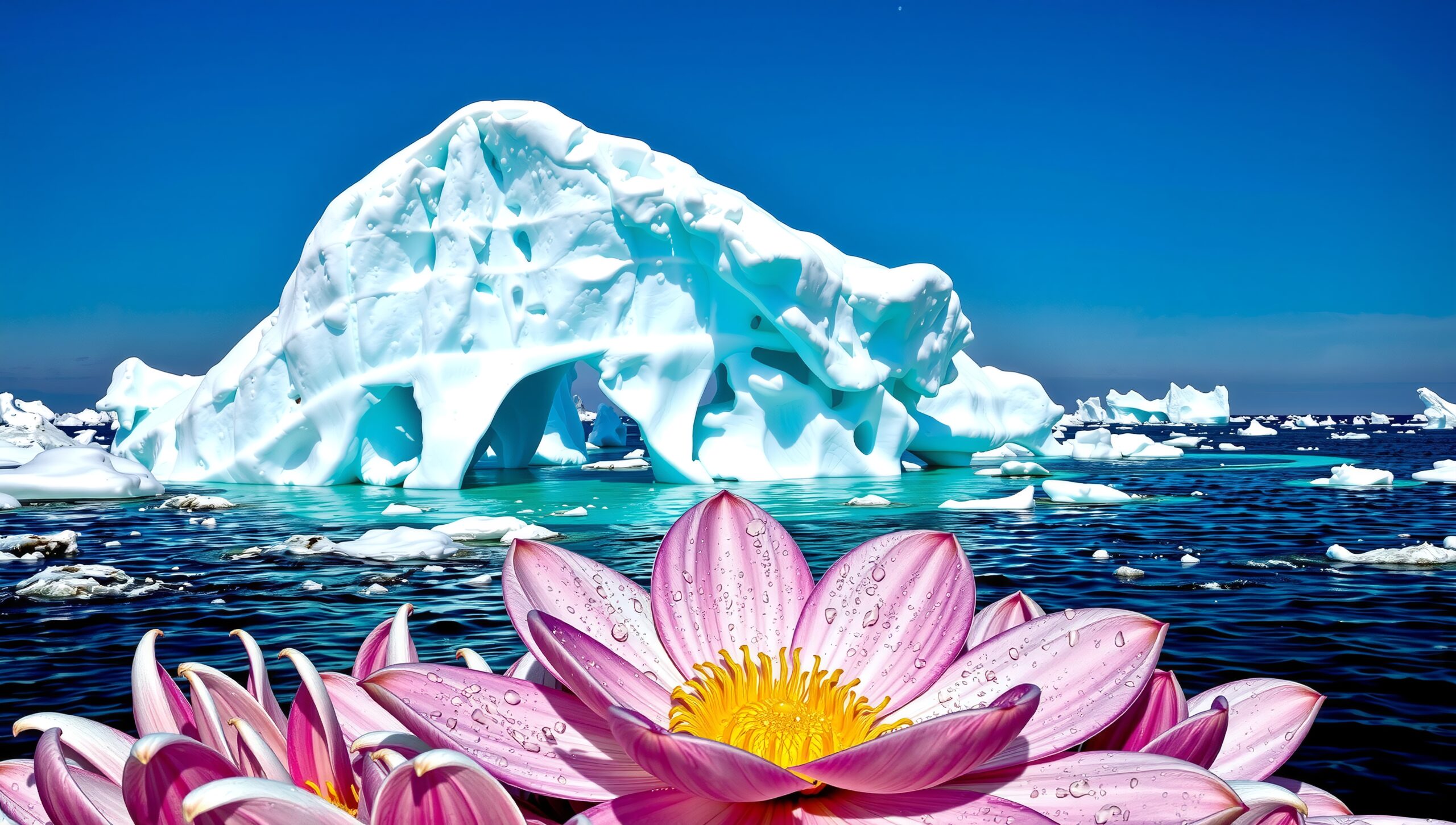 Breathtaking Iceberg and Flowers Contrast