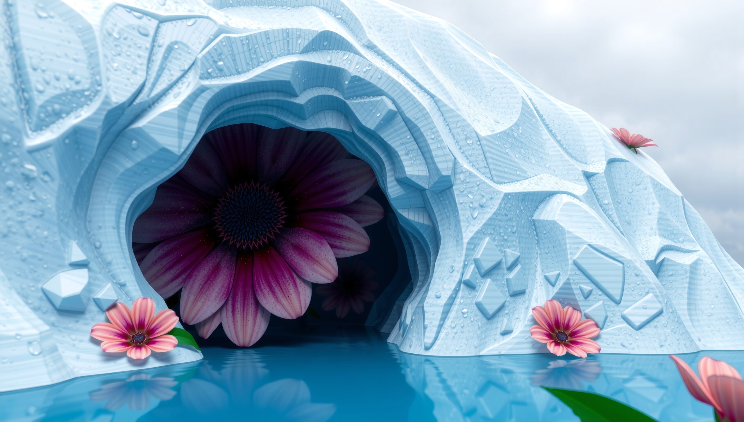 Flower Emerging from Ice Cave