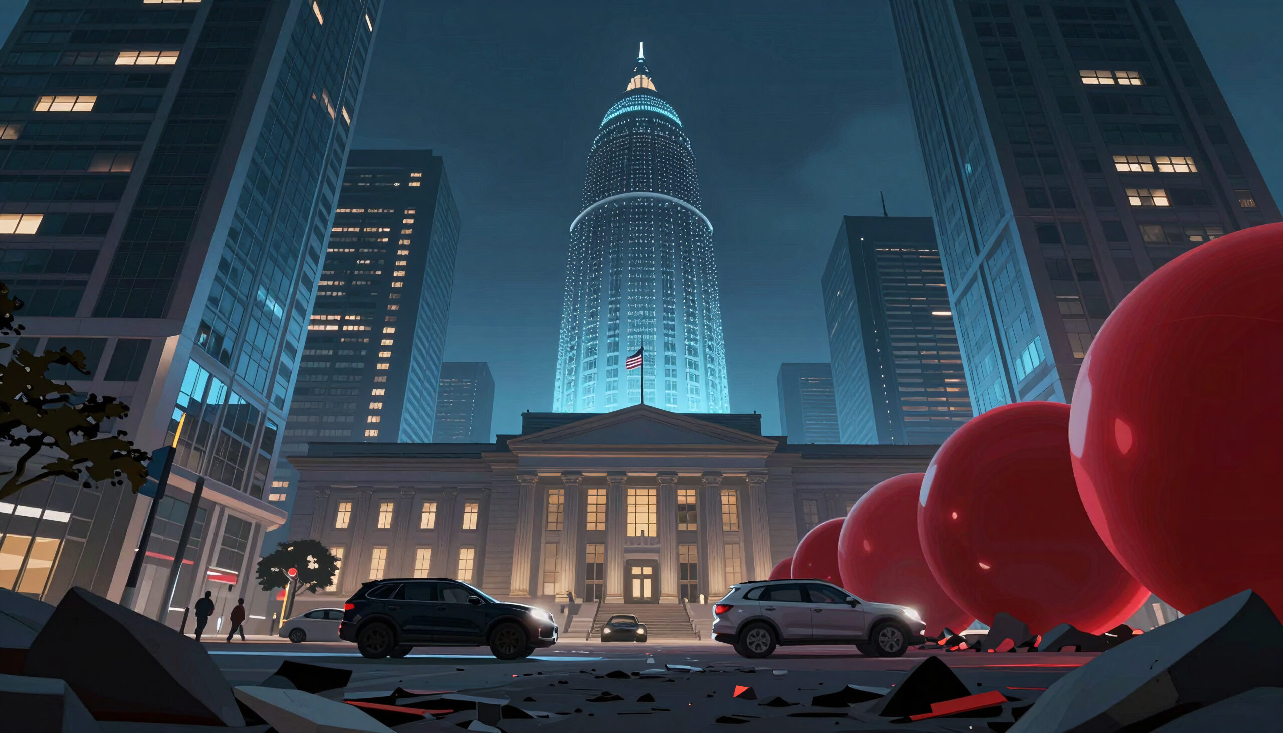 Uban Cityscape with Red Spheres