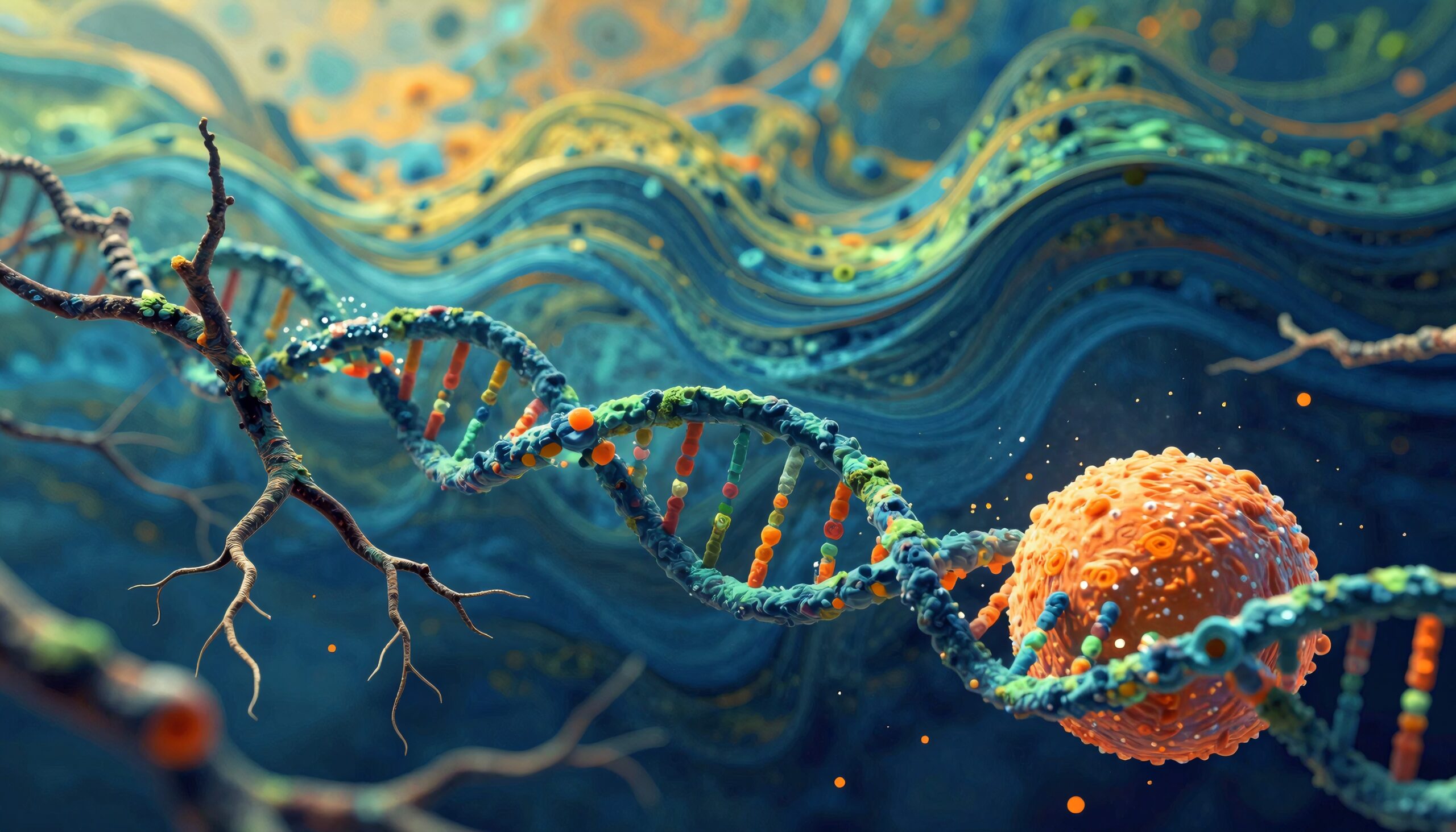 Vibrant DNA Helix and Sphere