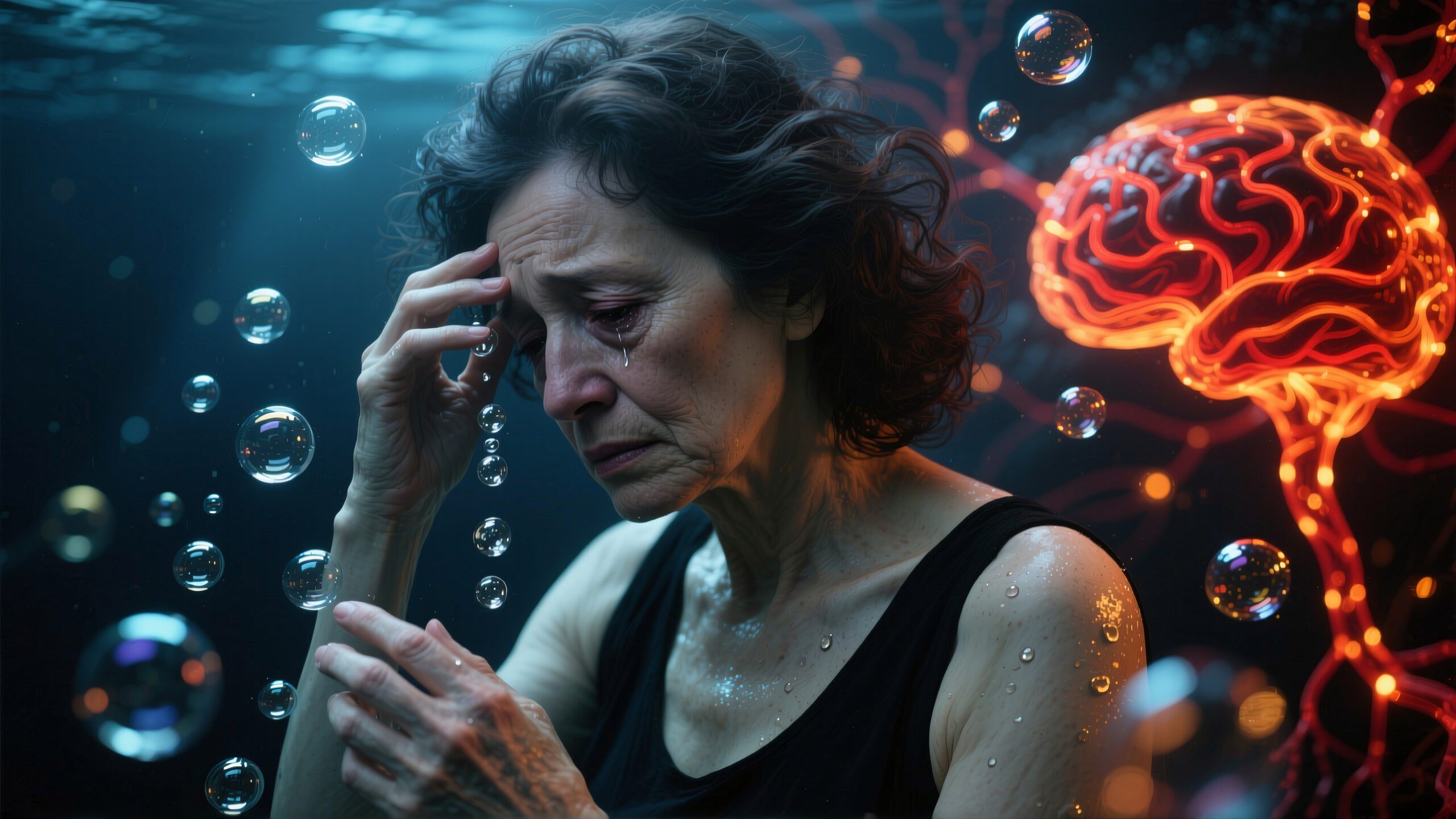 Underwater reflections of mental struggle