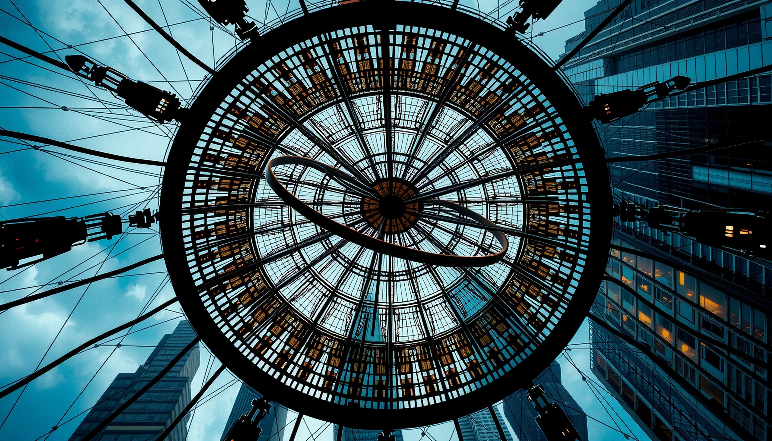 Geometric Dome and Urban Skyline