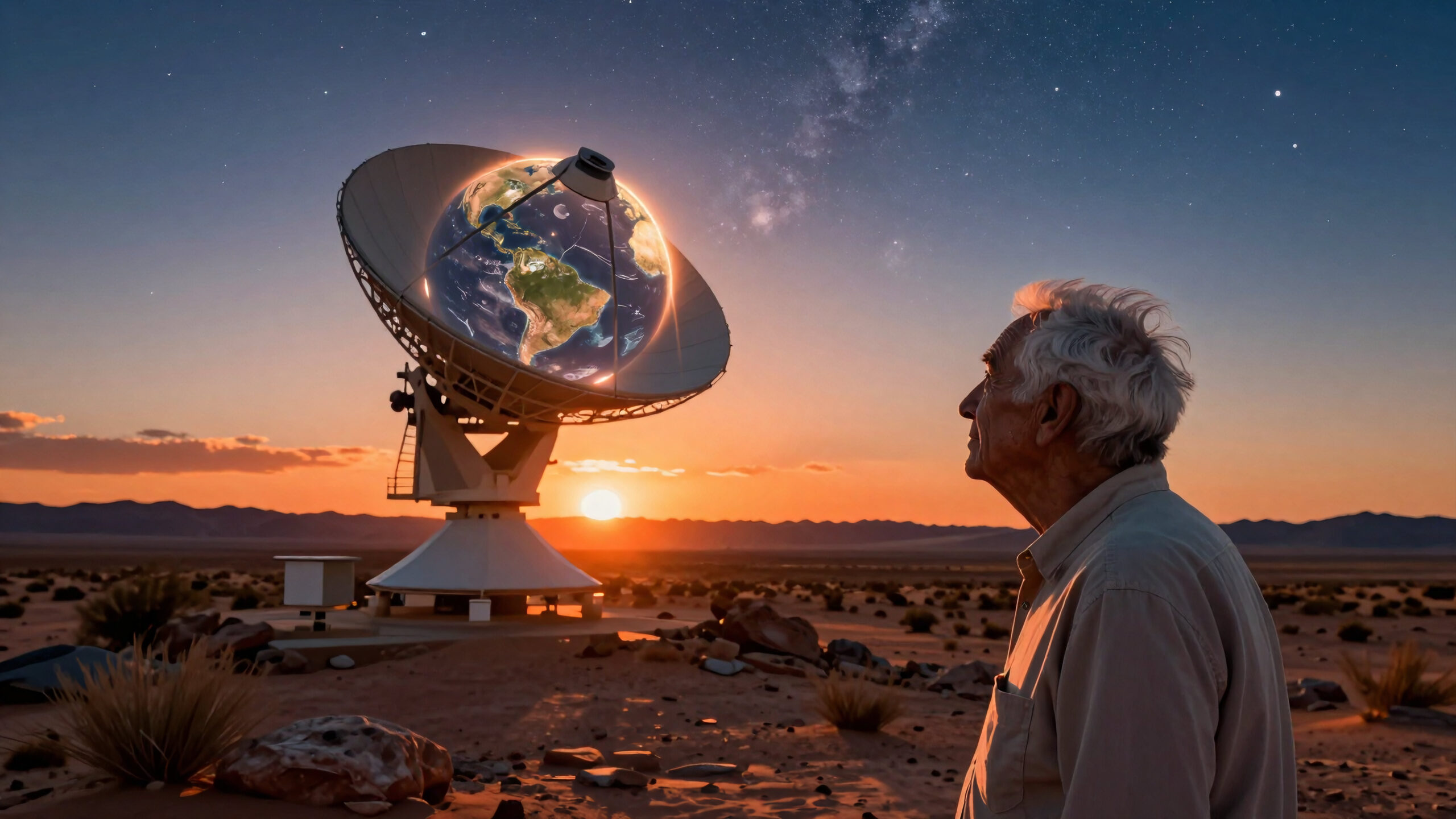 Old Man Watches Floating Globe