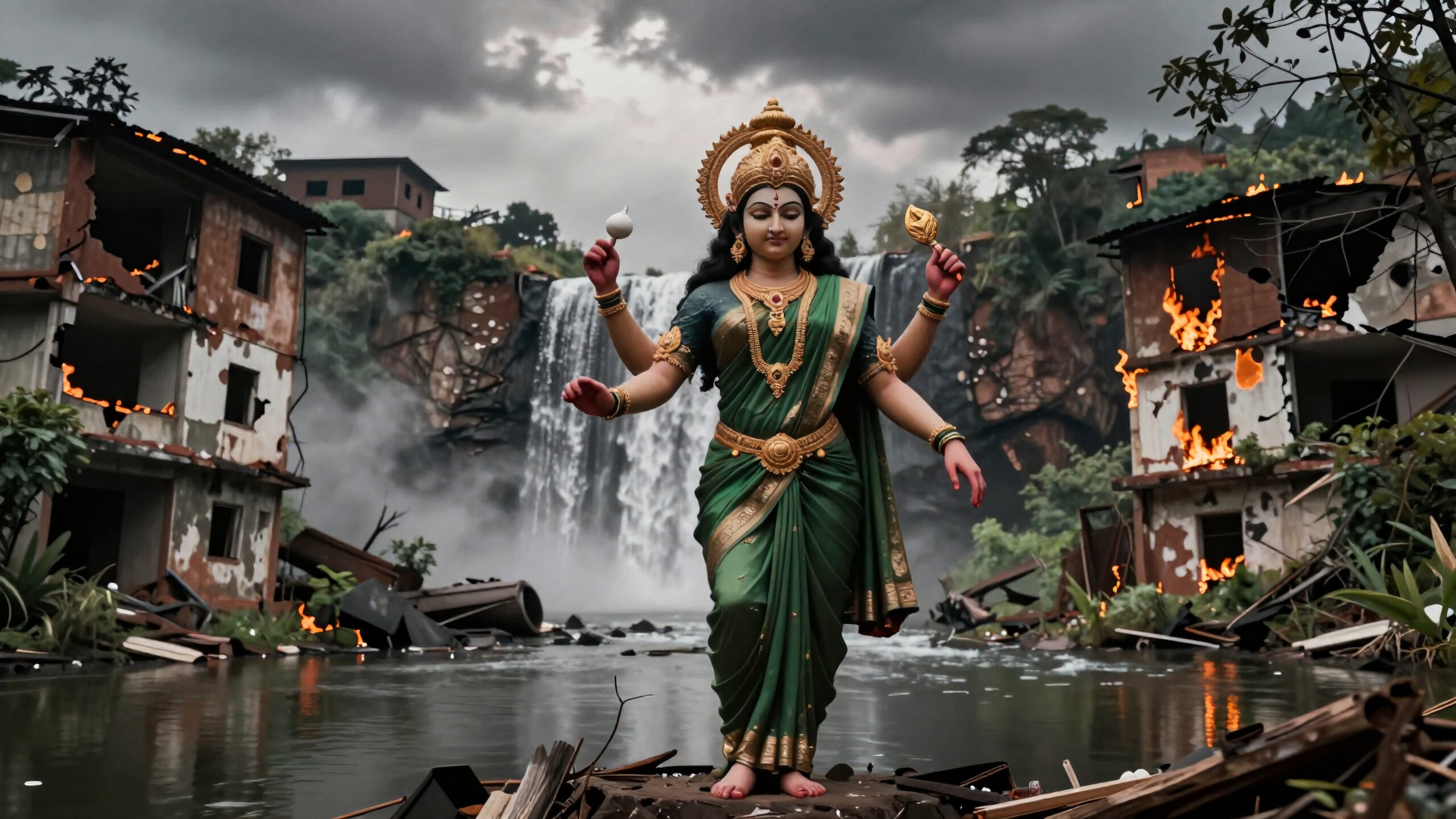 Goddess Amidst Burning Ruins