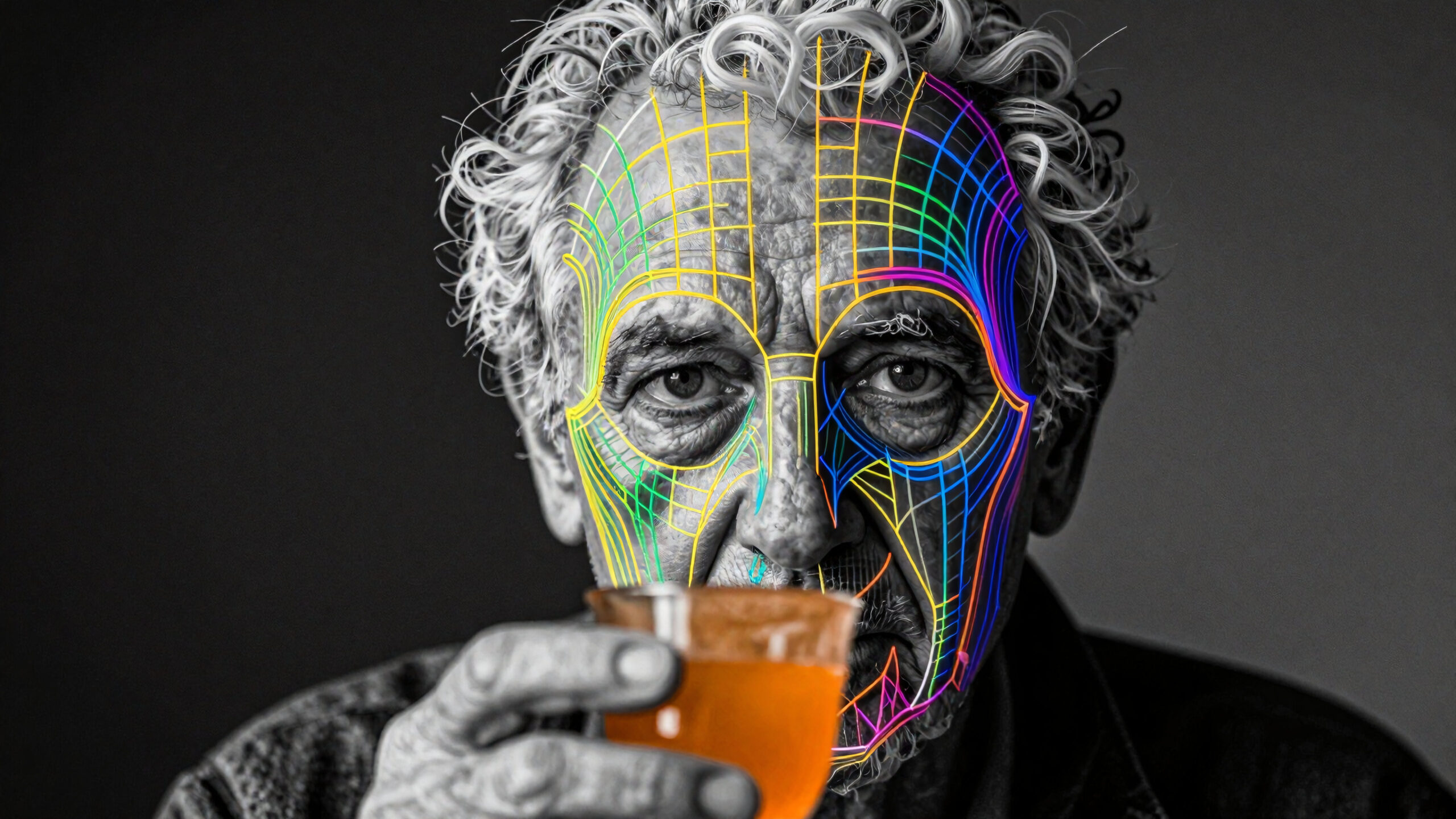 Digital Face Over Aging Man