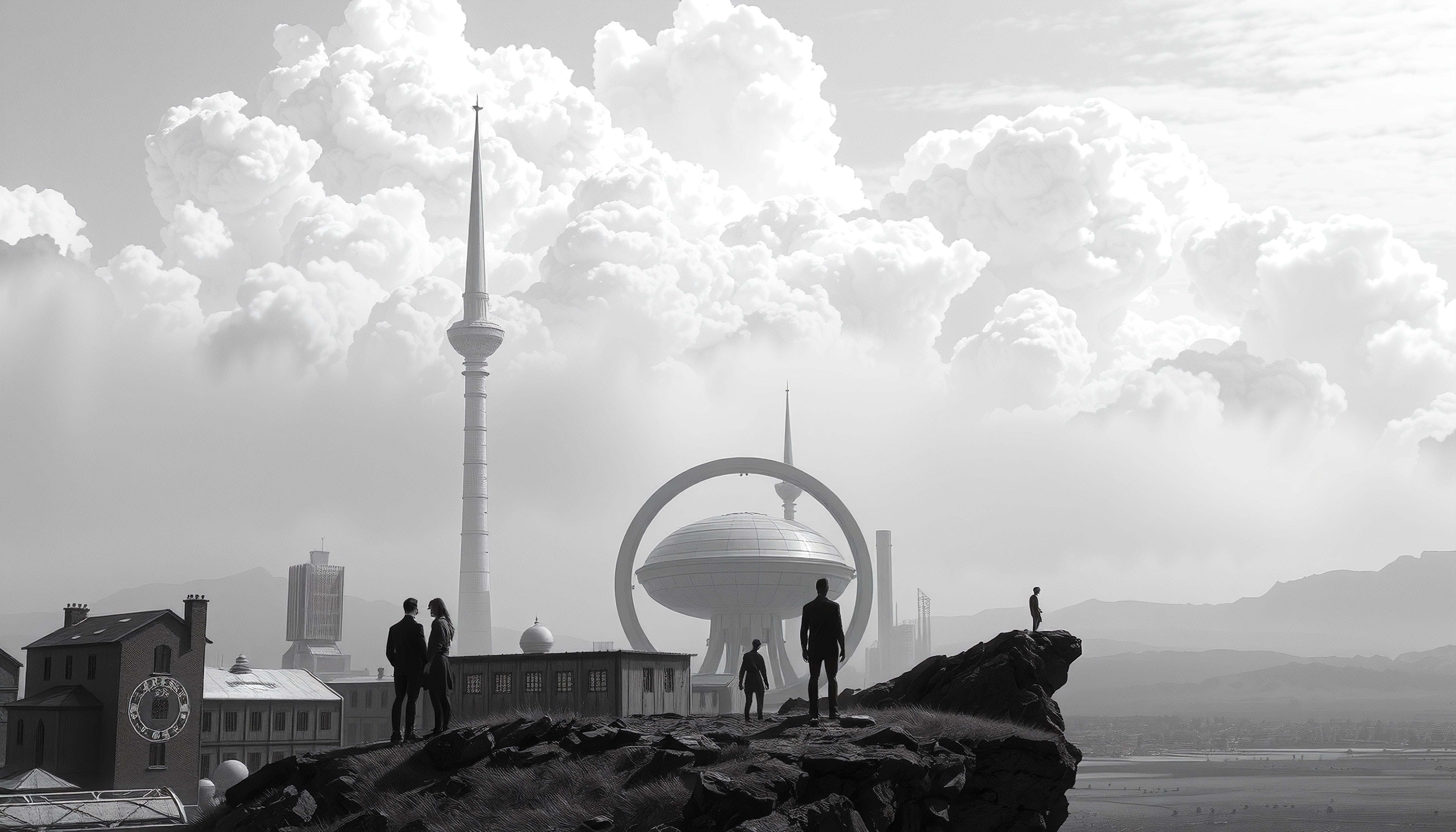 Silhouettes of people against famous landmarks
