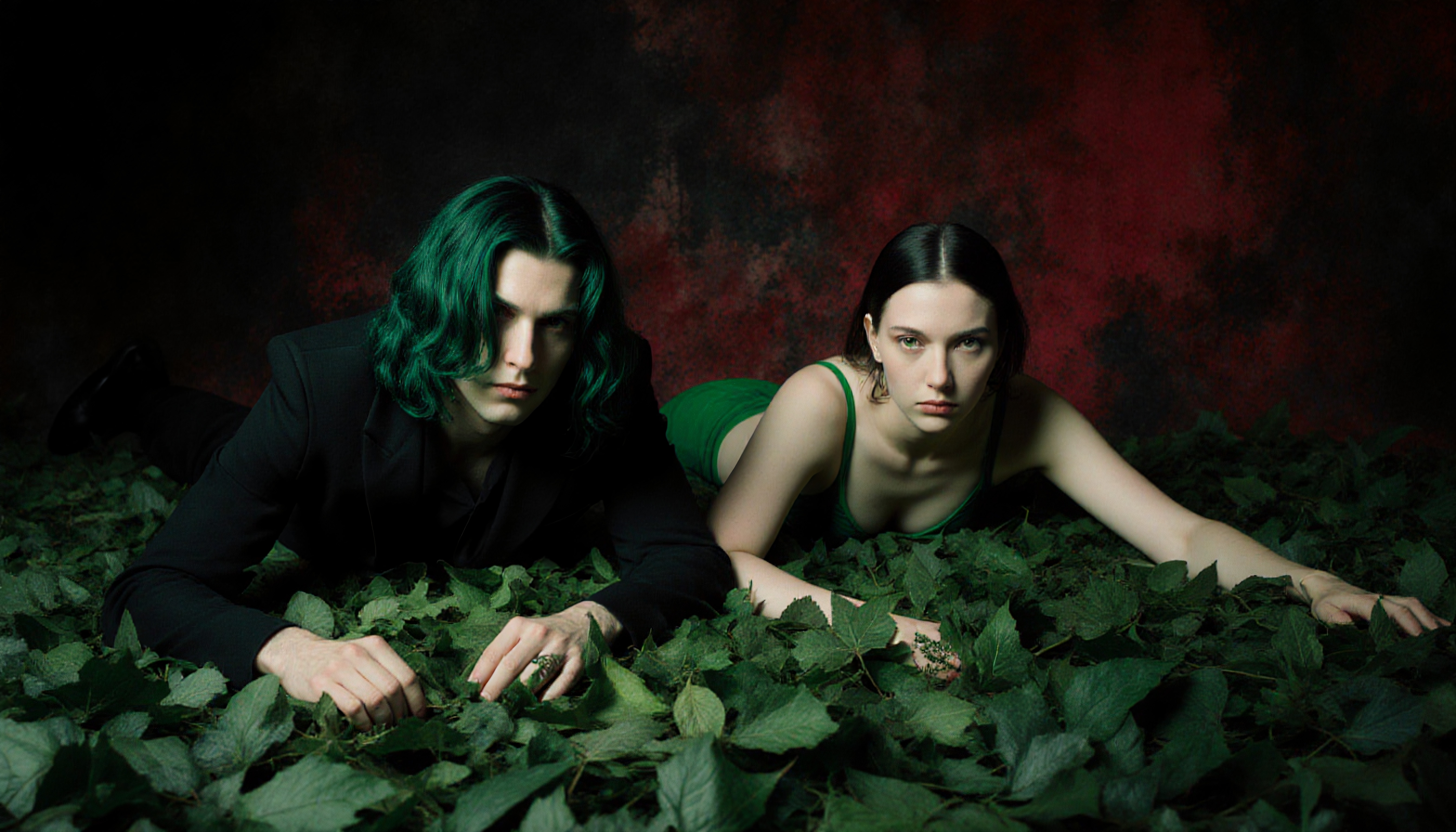 Enigmatic Individuals Amidst Foliage