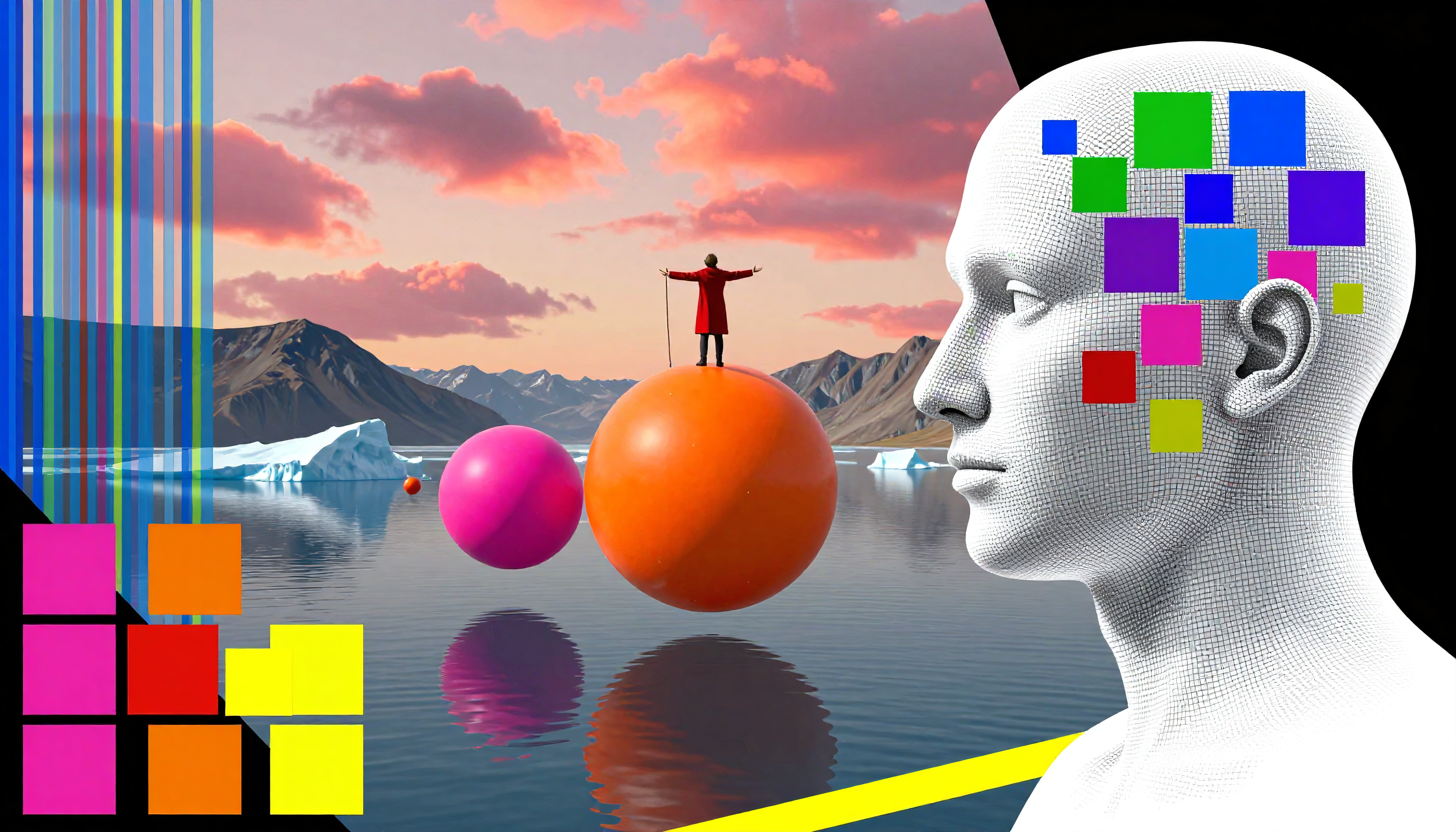 Surreal Mind Landscape with Geometric Elements