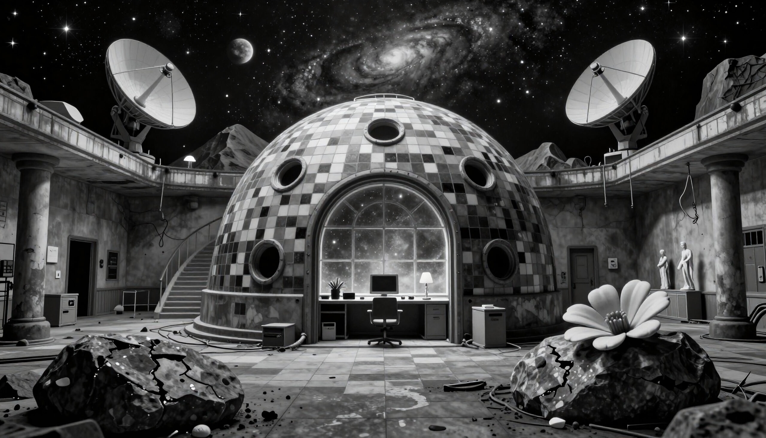 Sci-Fi Dome Interior with Satellite Dishes