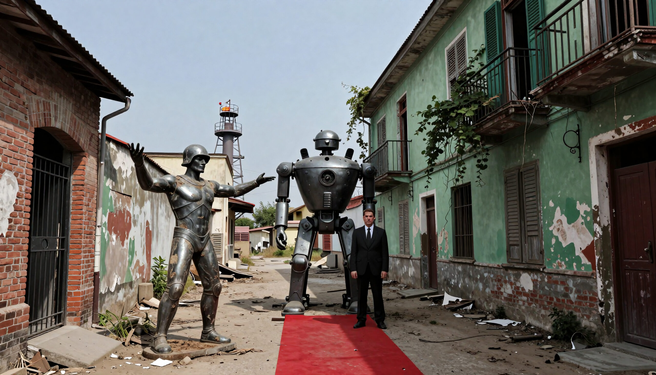 Futuristic Robotic Figures and Man