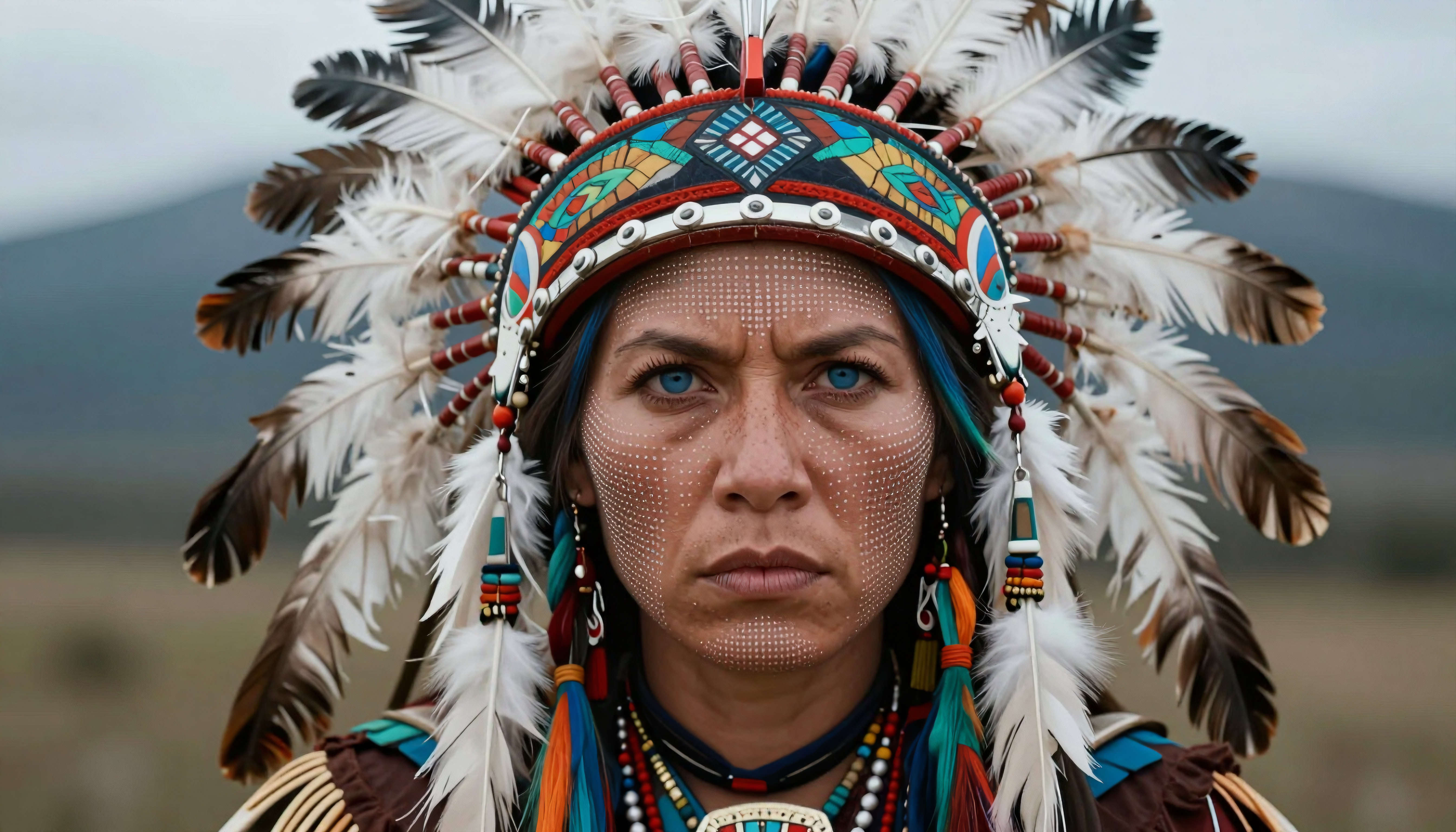 Indigenous Woman in Traditional Headdress