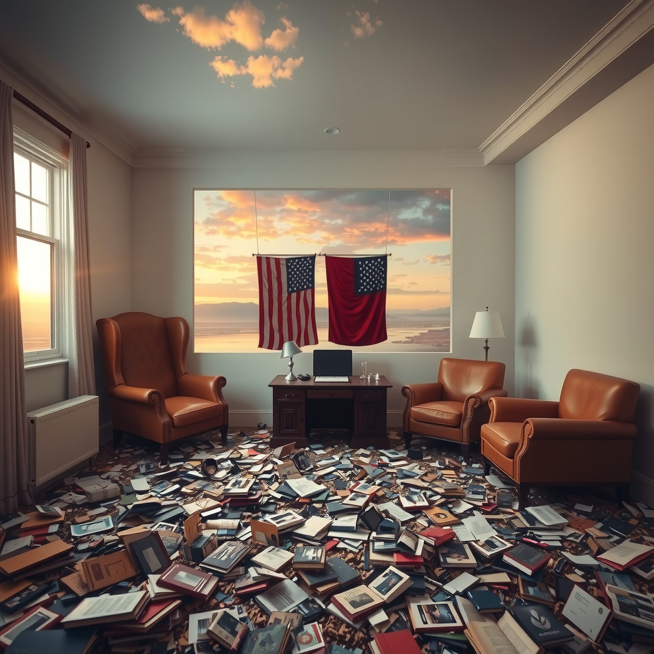 Sunset Over Book-Laden Room