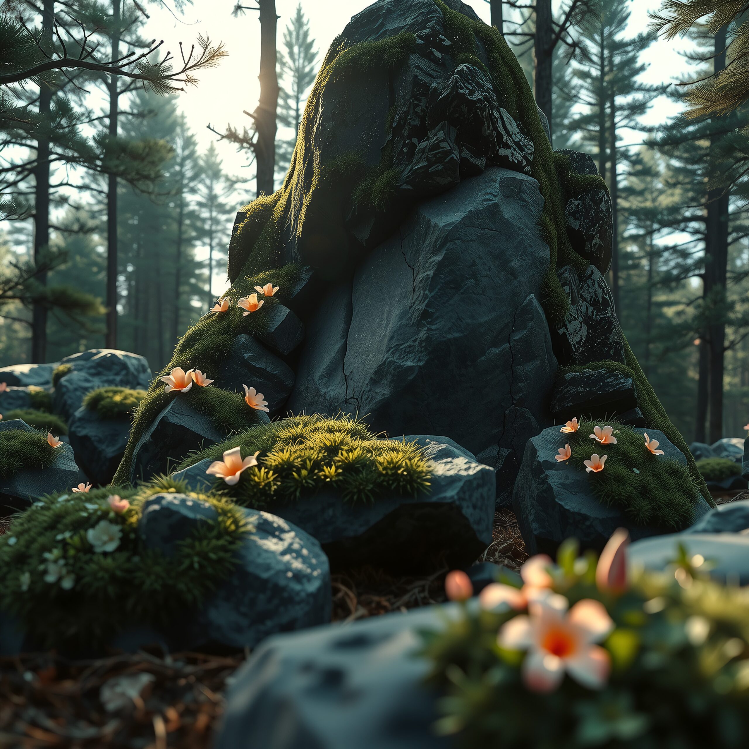 Forest Tranquility with Blossoms