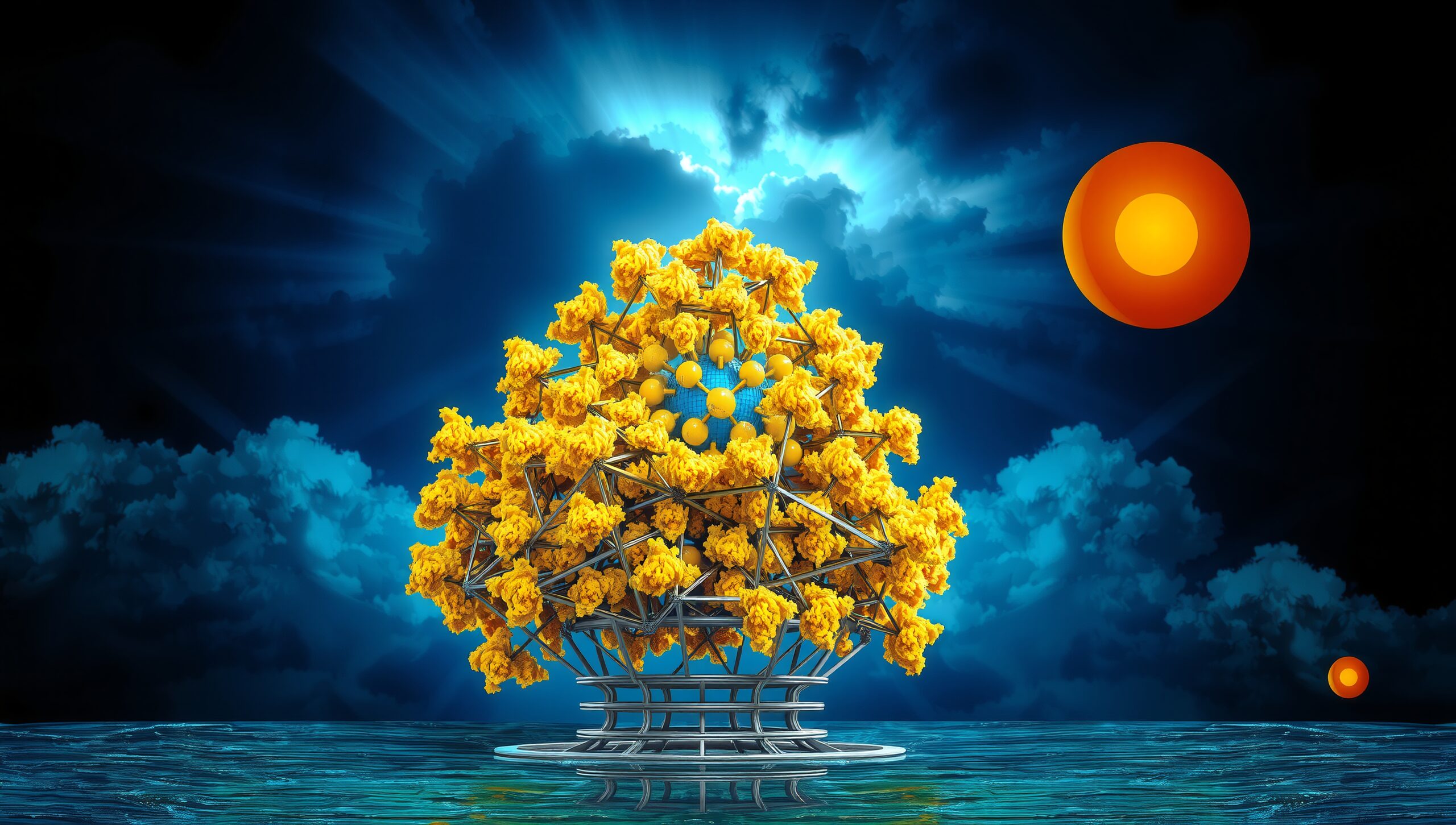 Celestial Structure in Vibrant Sky