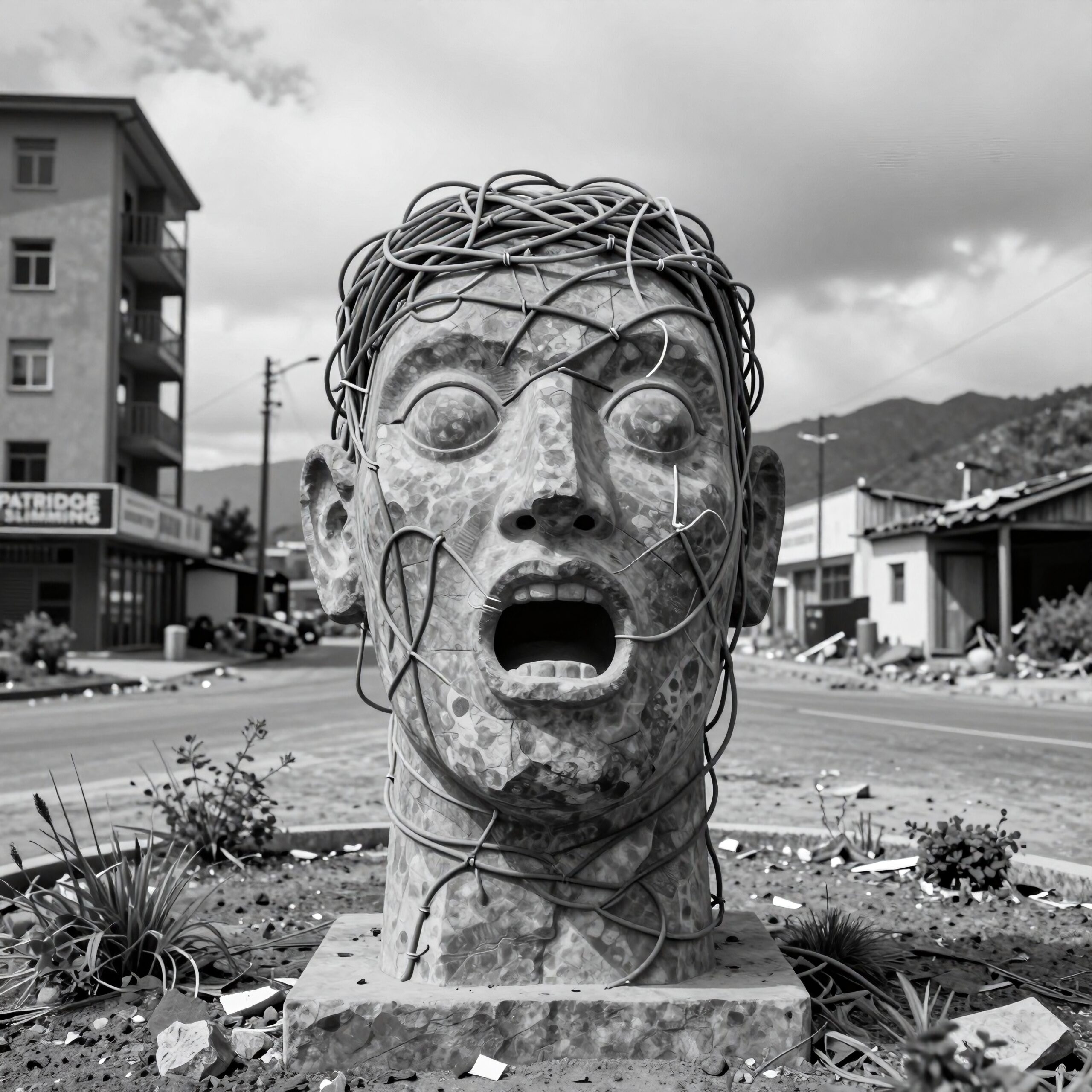 Monochrome Urban Head Sculpture