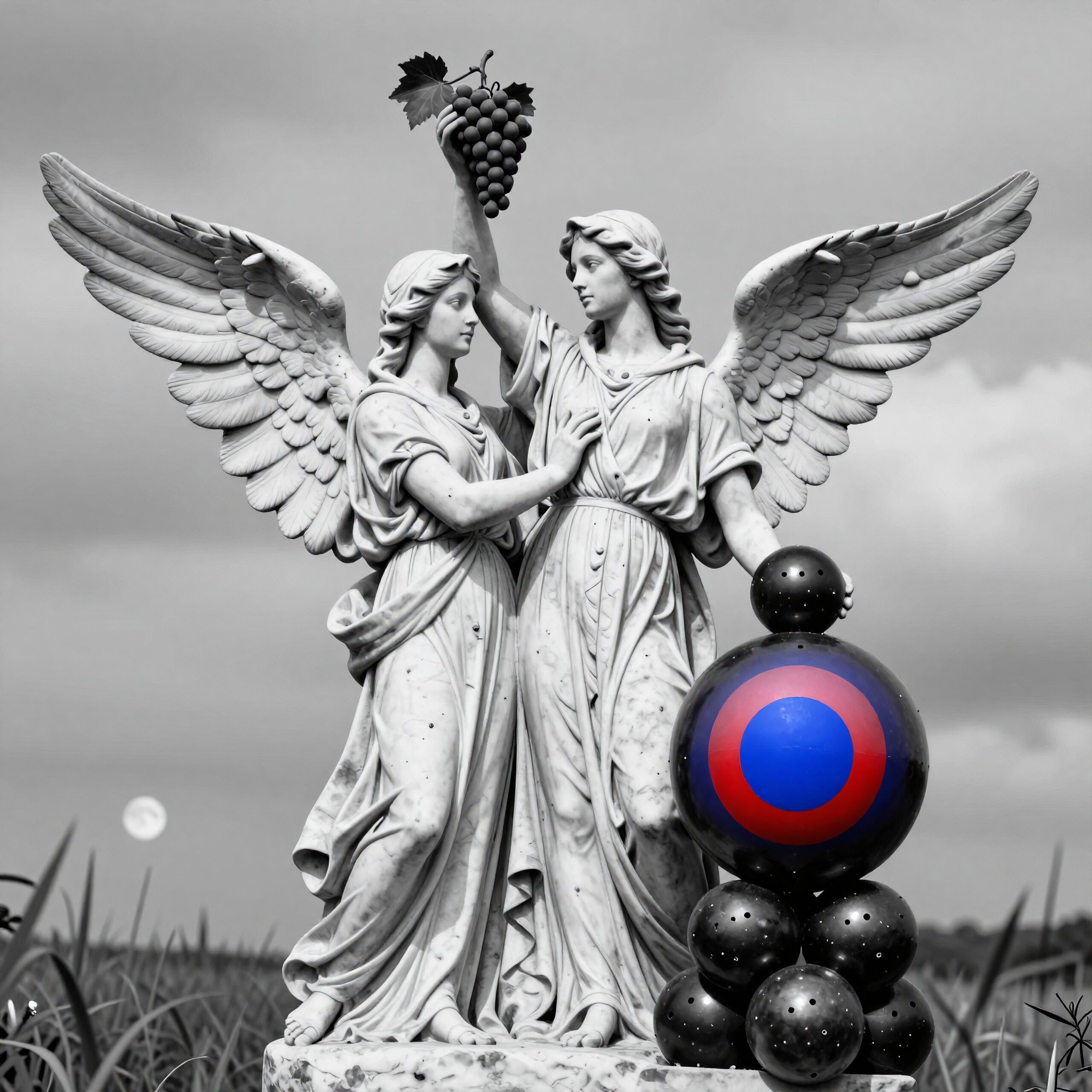 Angelic Statues with Modern Art