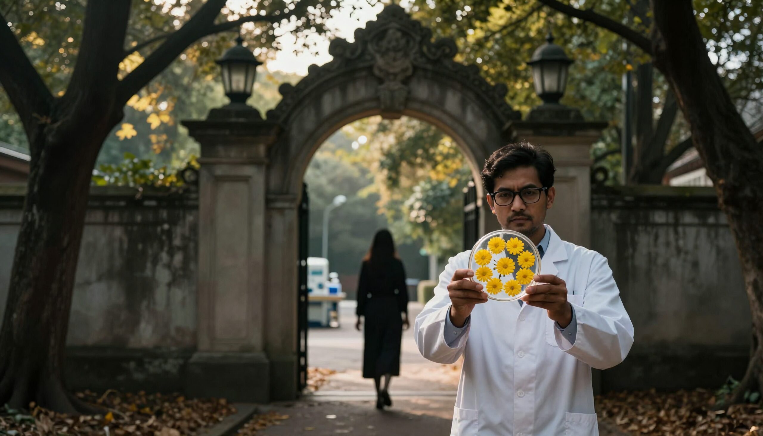 Scientist Holding Floral Petri Dish