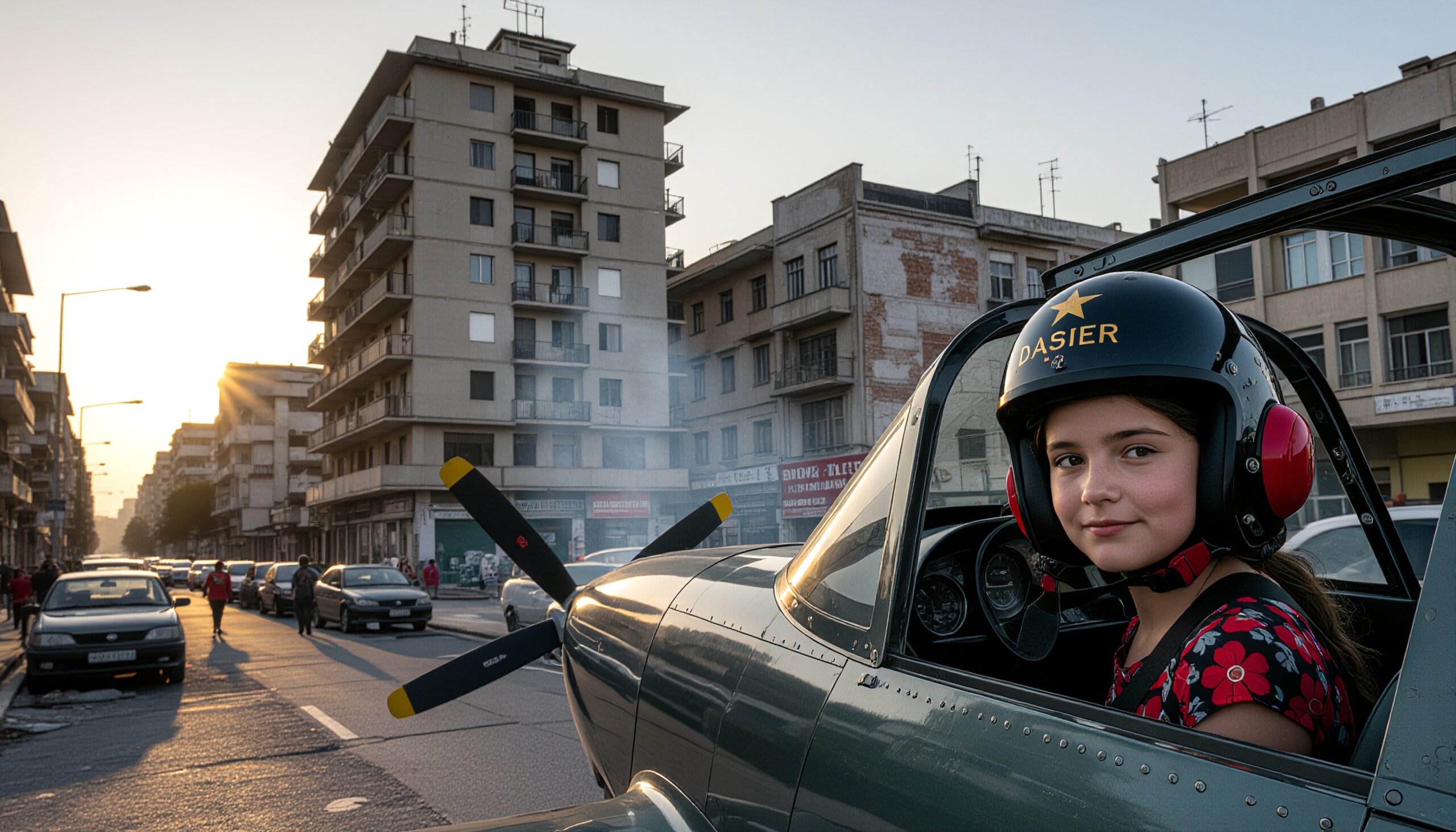 Young Girl Pilots Urban Plane