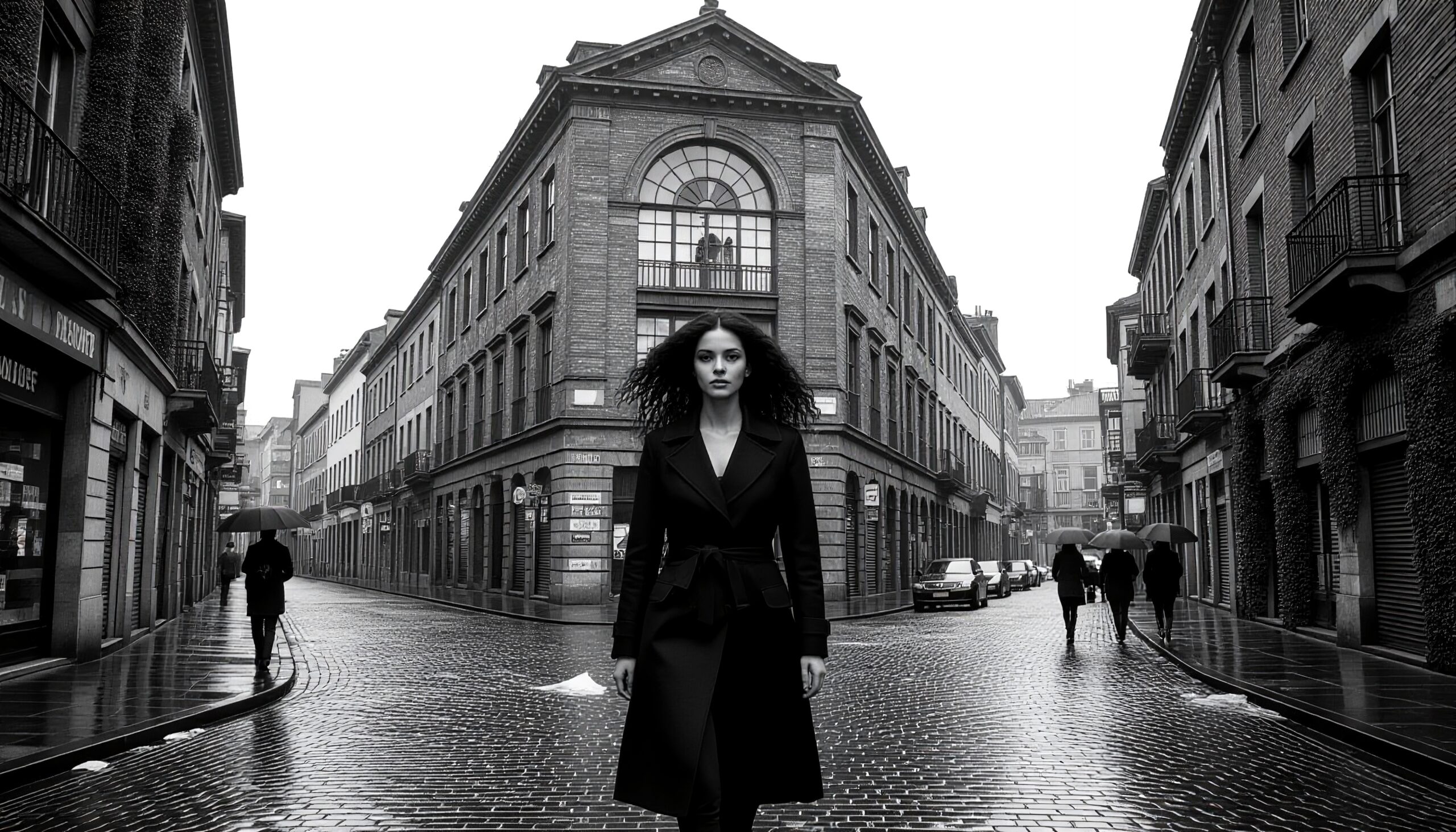 Woman in black on street