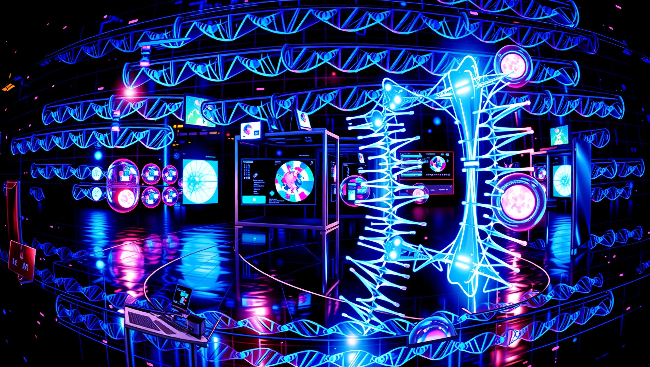 Futuristic Neon DNA Lab Scene