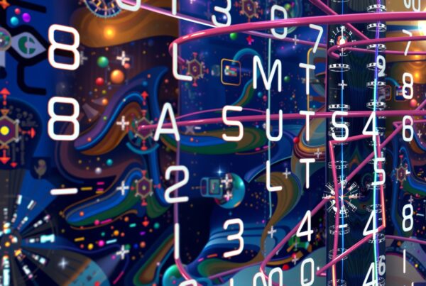 Futuristic digital space with numbers and letters.