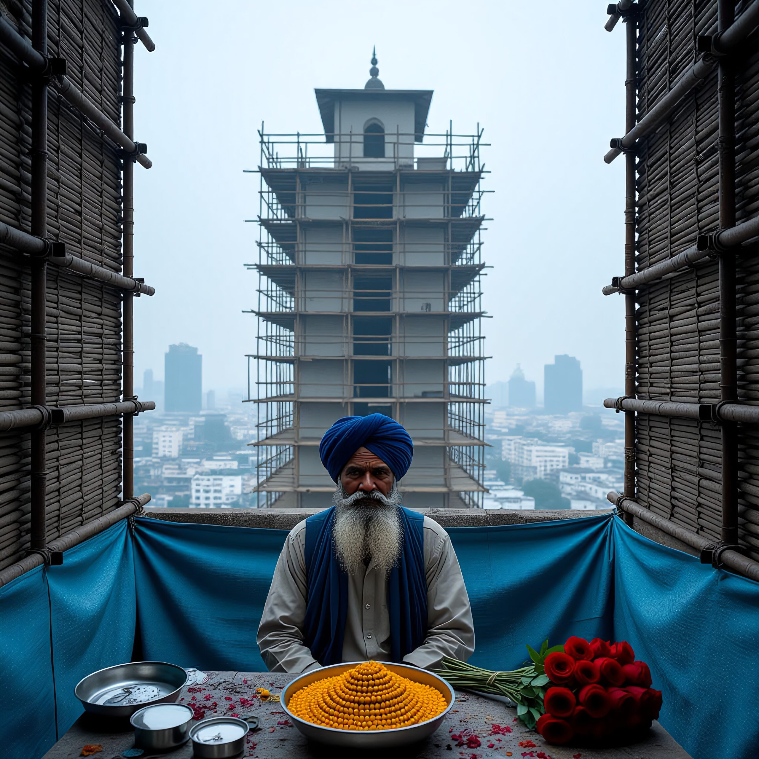 Urban Balcony with Turban Man
