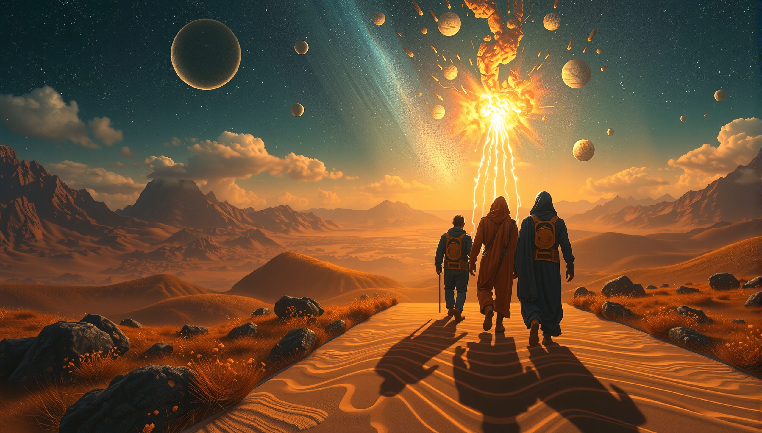 Cosmic Journey Across Desert Landscape