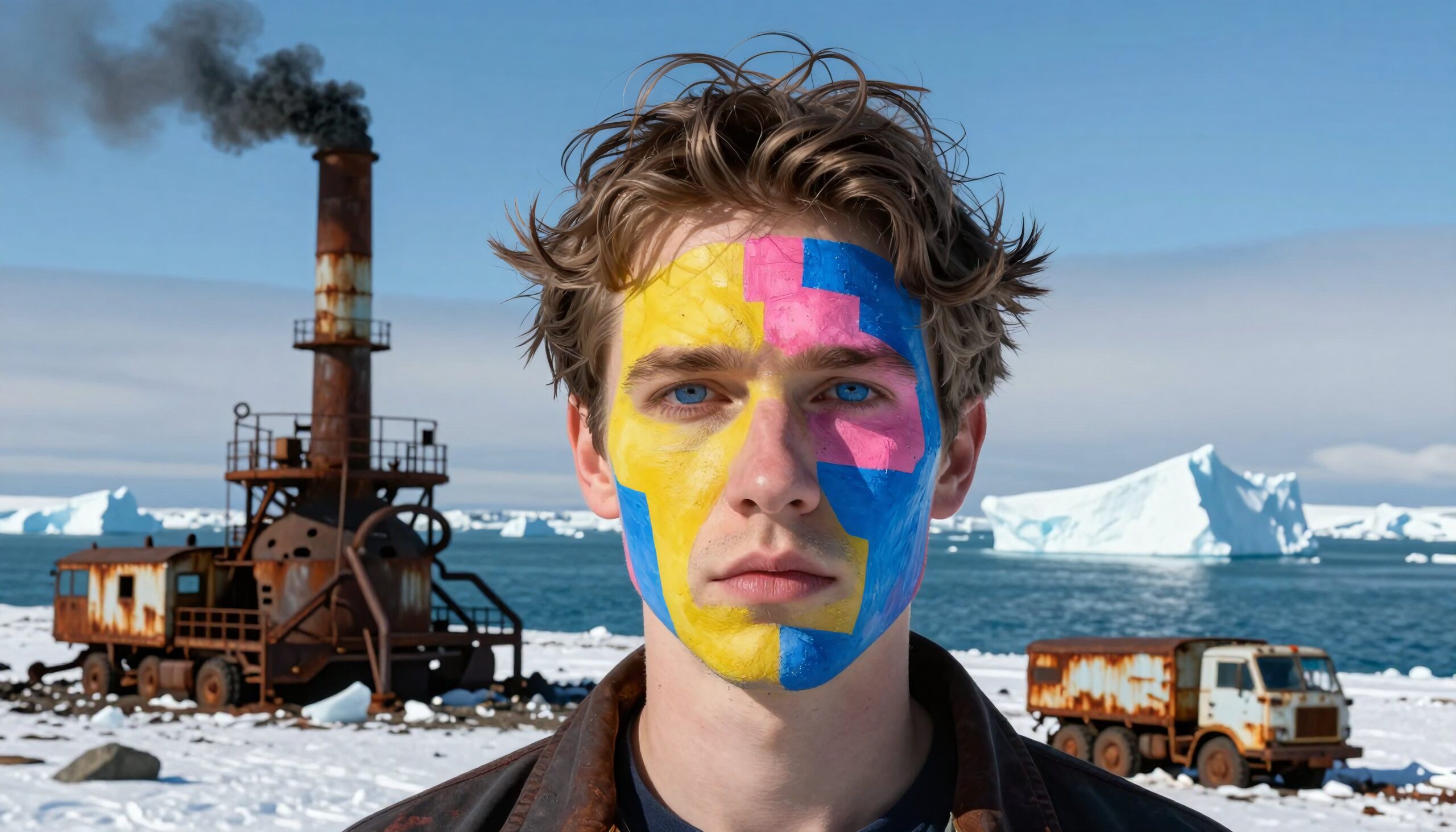 Colorful Face Amid Arctic Ruins
