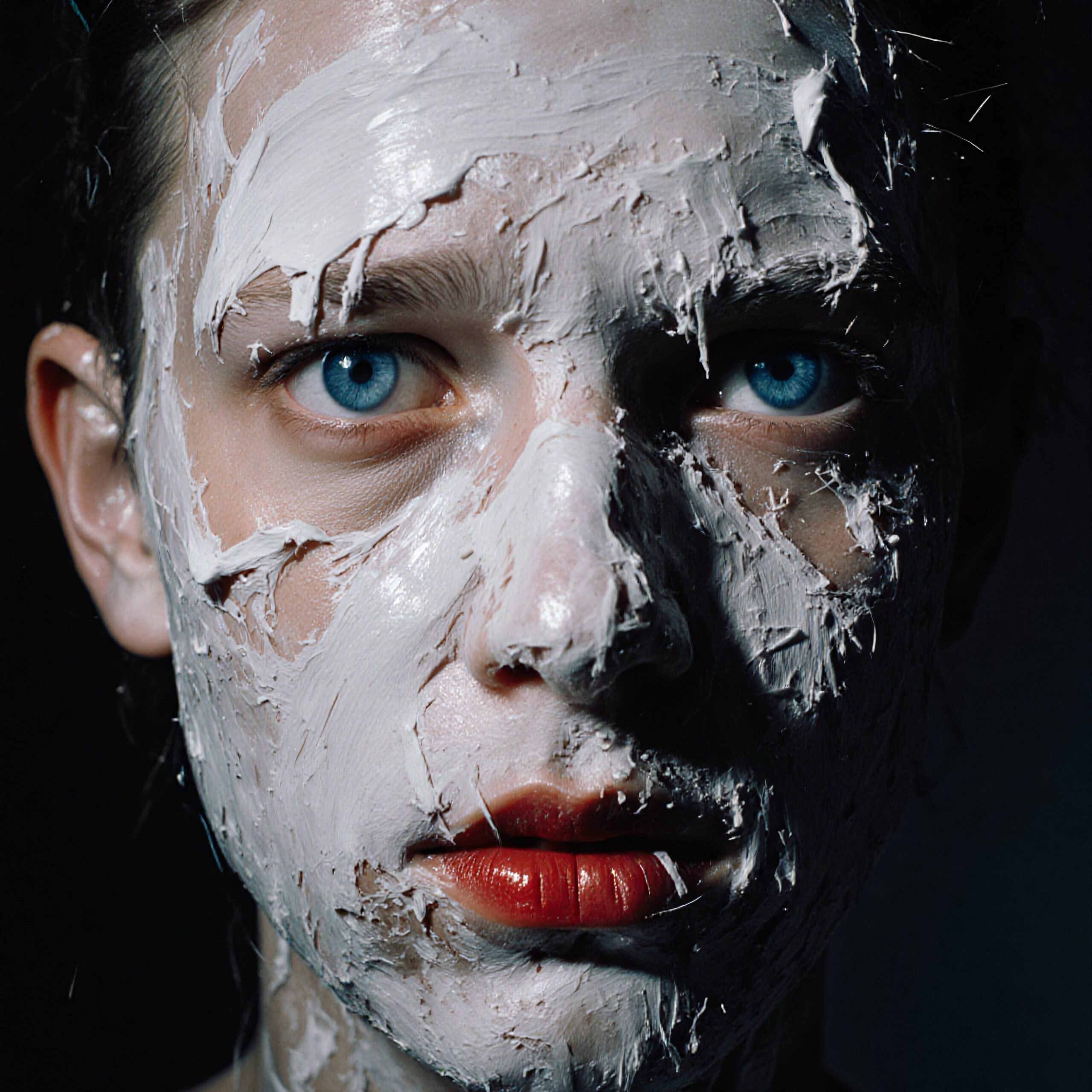 Face Covered in White Clay