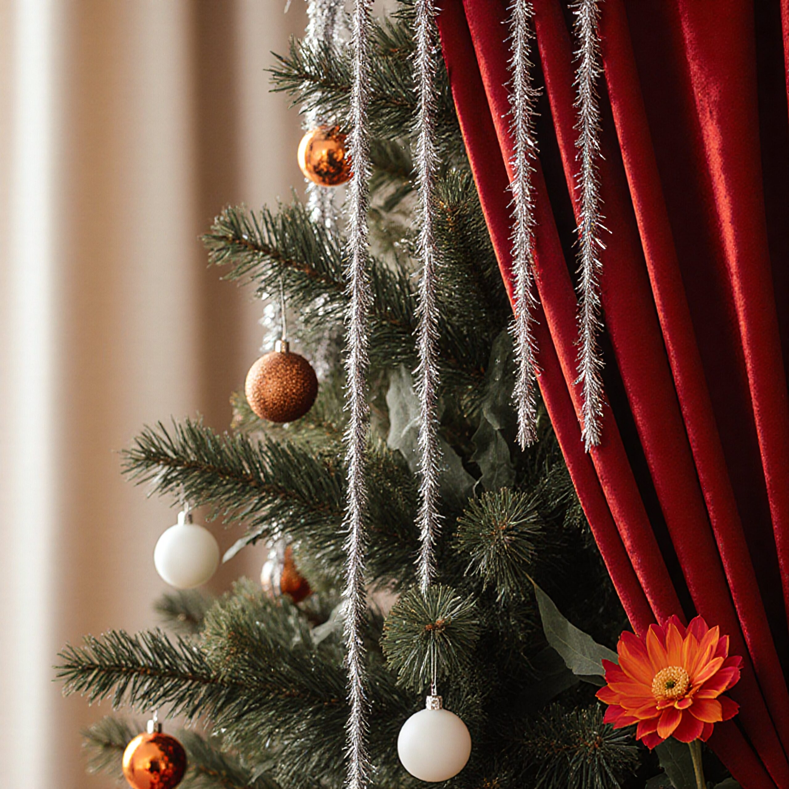 Festive Decor with Red Curtains