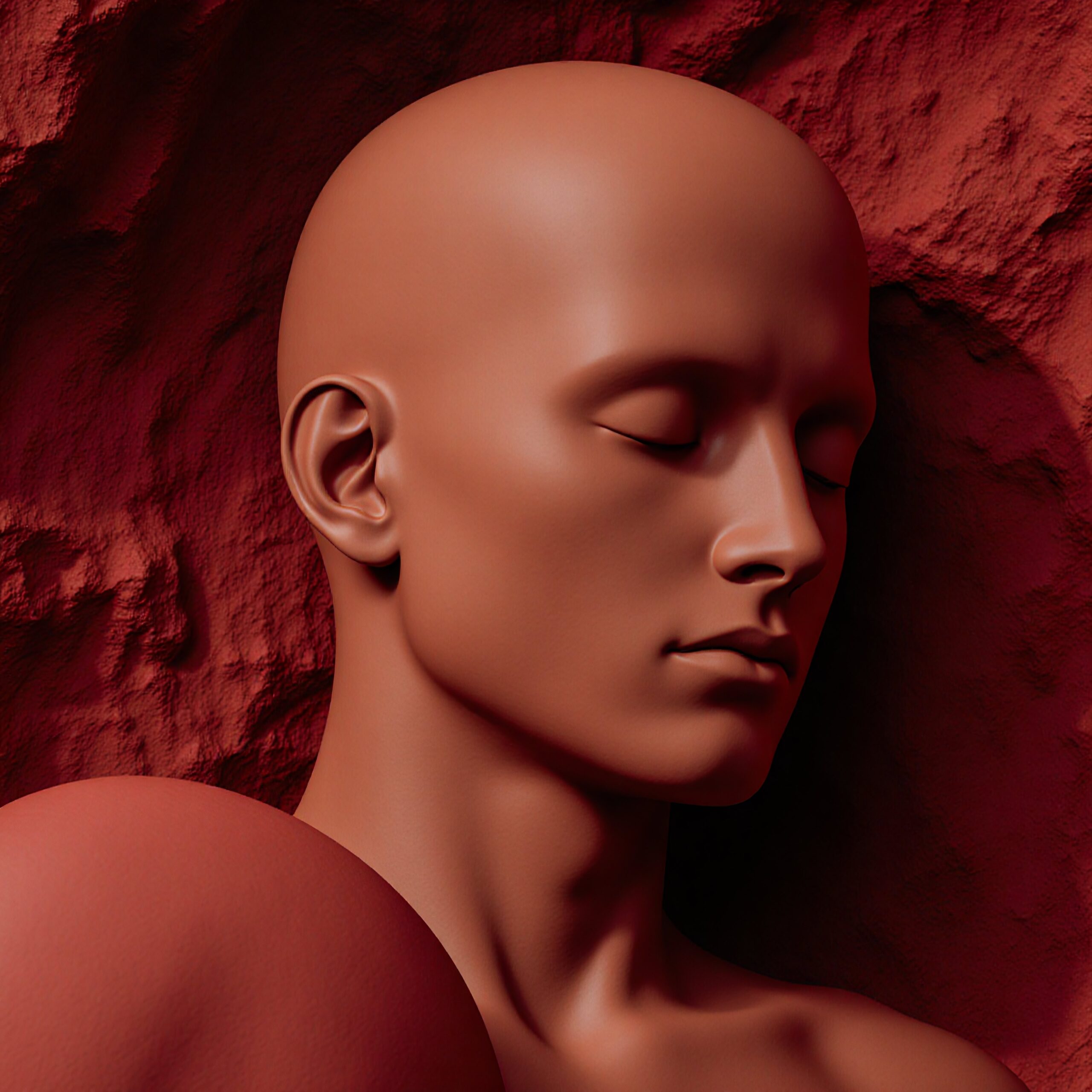 Serenity in Red Abstract Bust