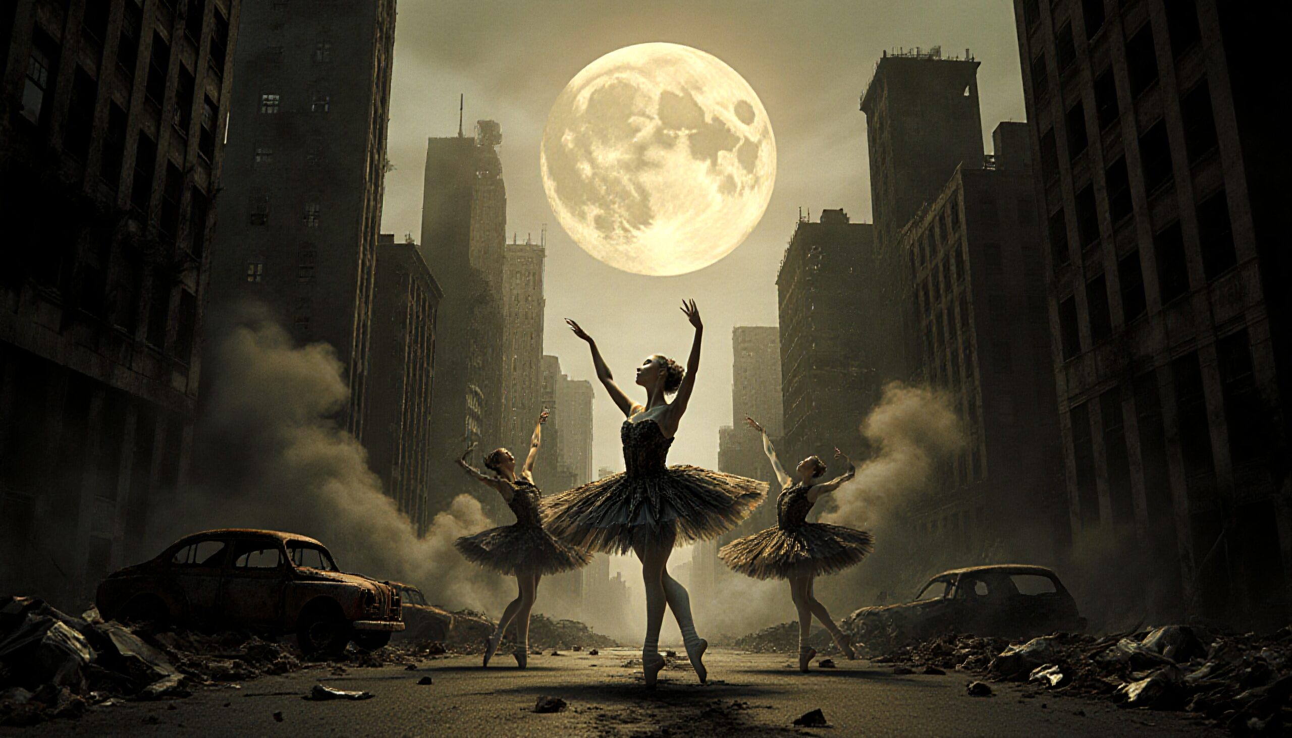 Moonlit Ballet Amidst Urban Ruins