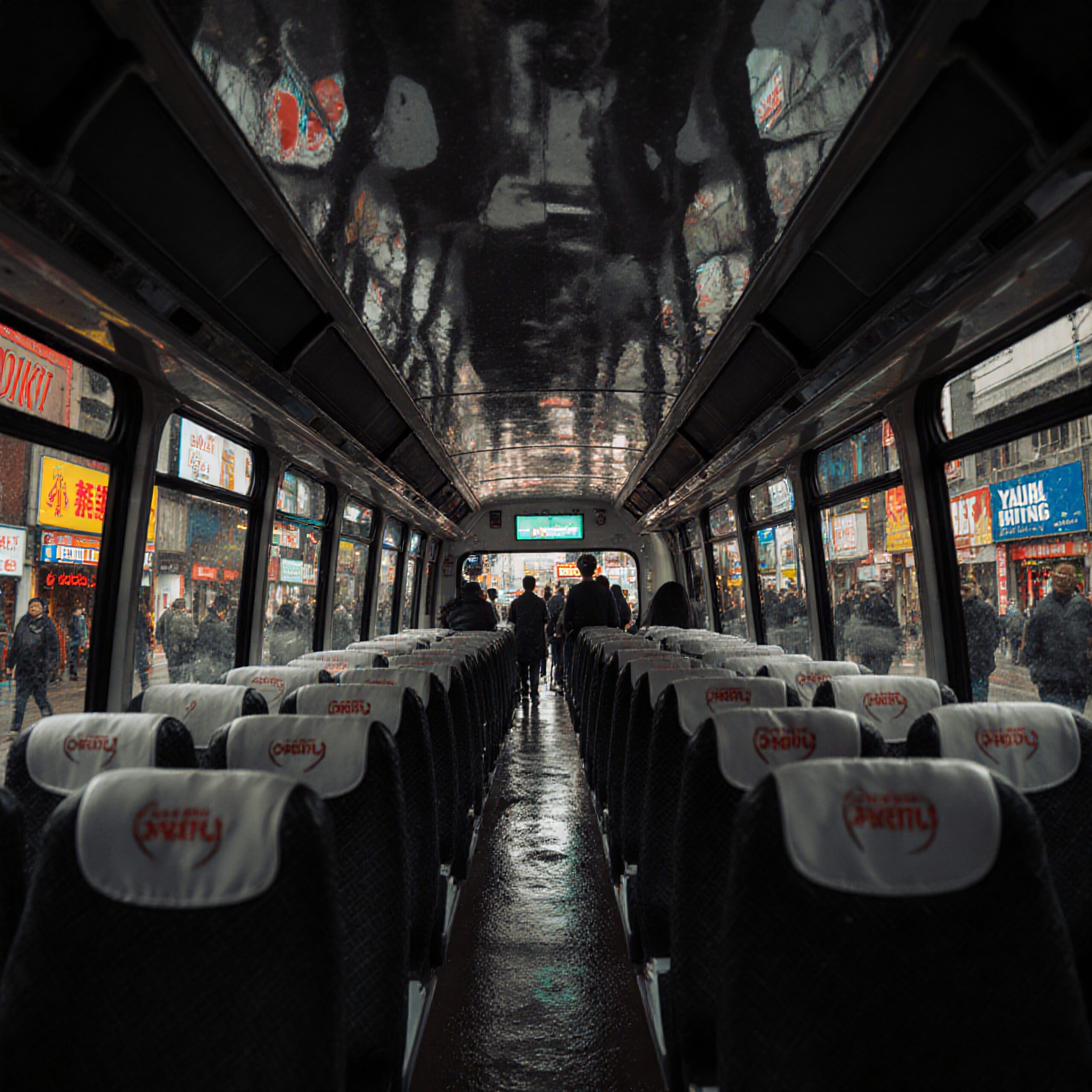 Rainy City Bus Interior Scene