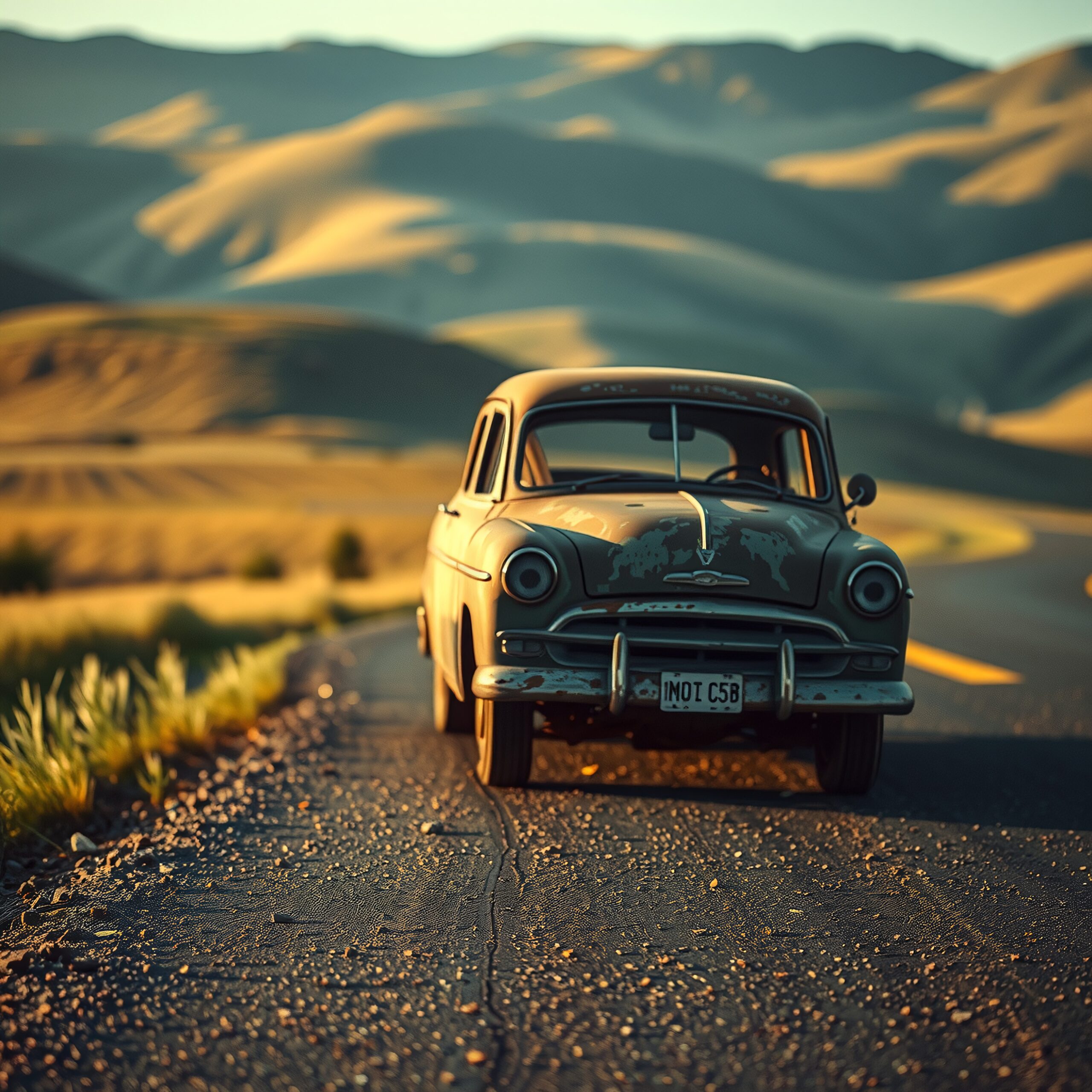 Vintage Car on Winding Road