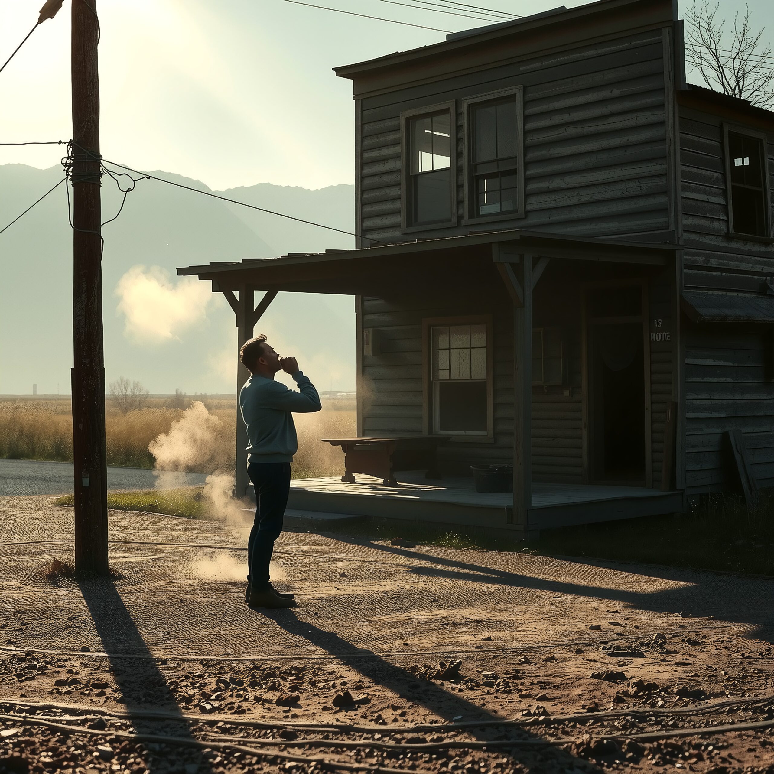 Reflective Moment in Rural Scene