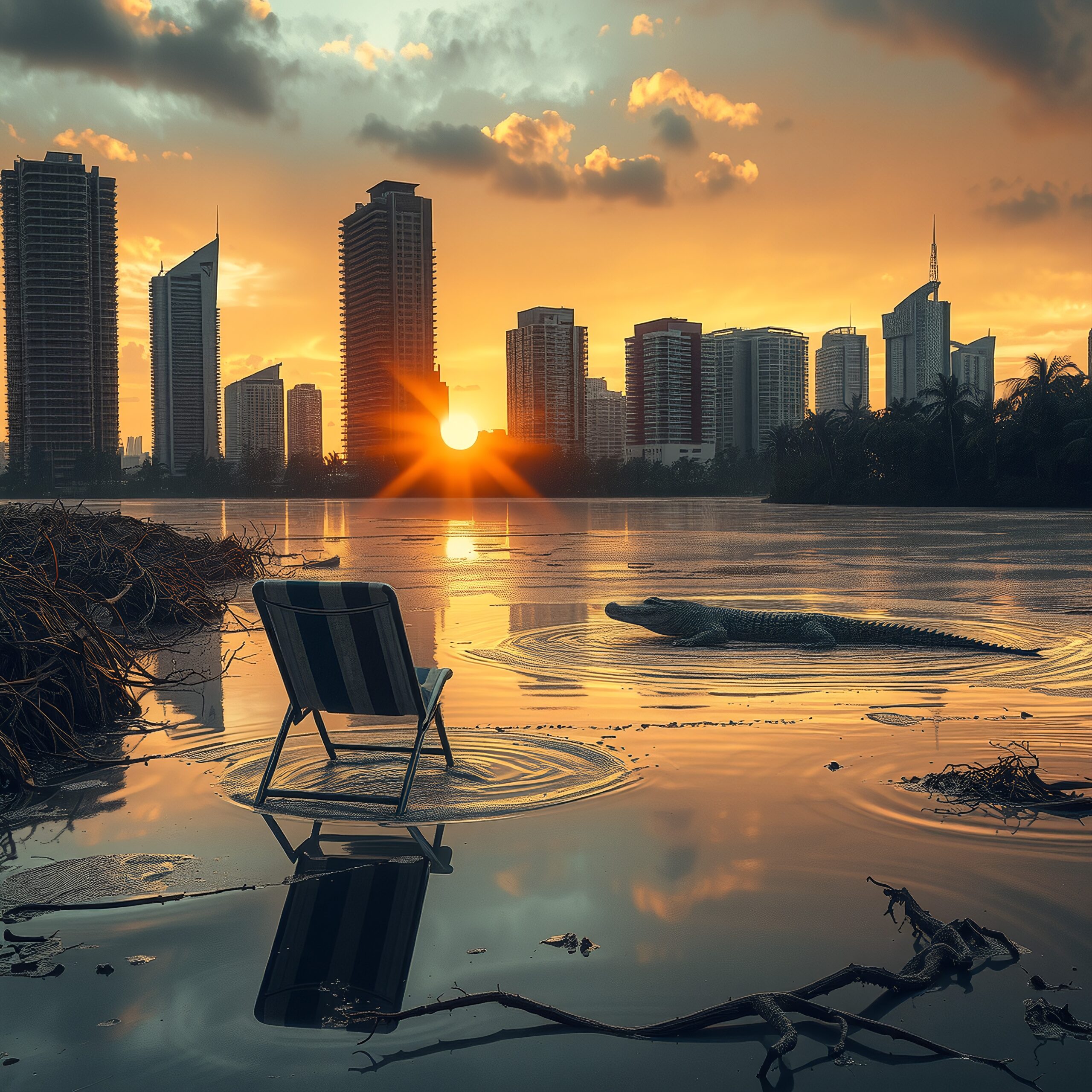 Sunset Over City and Nature