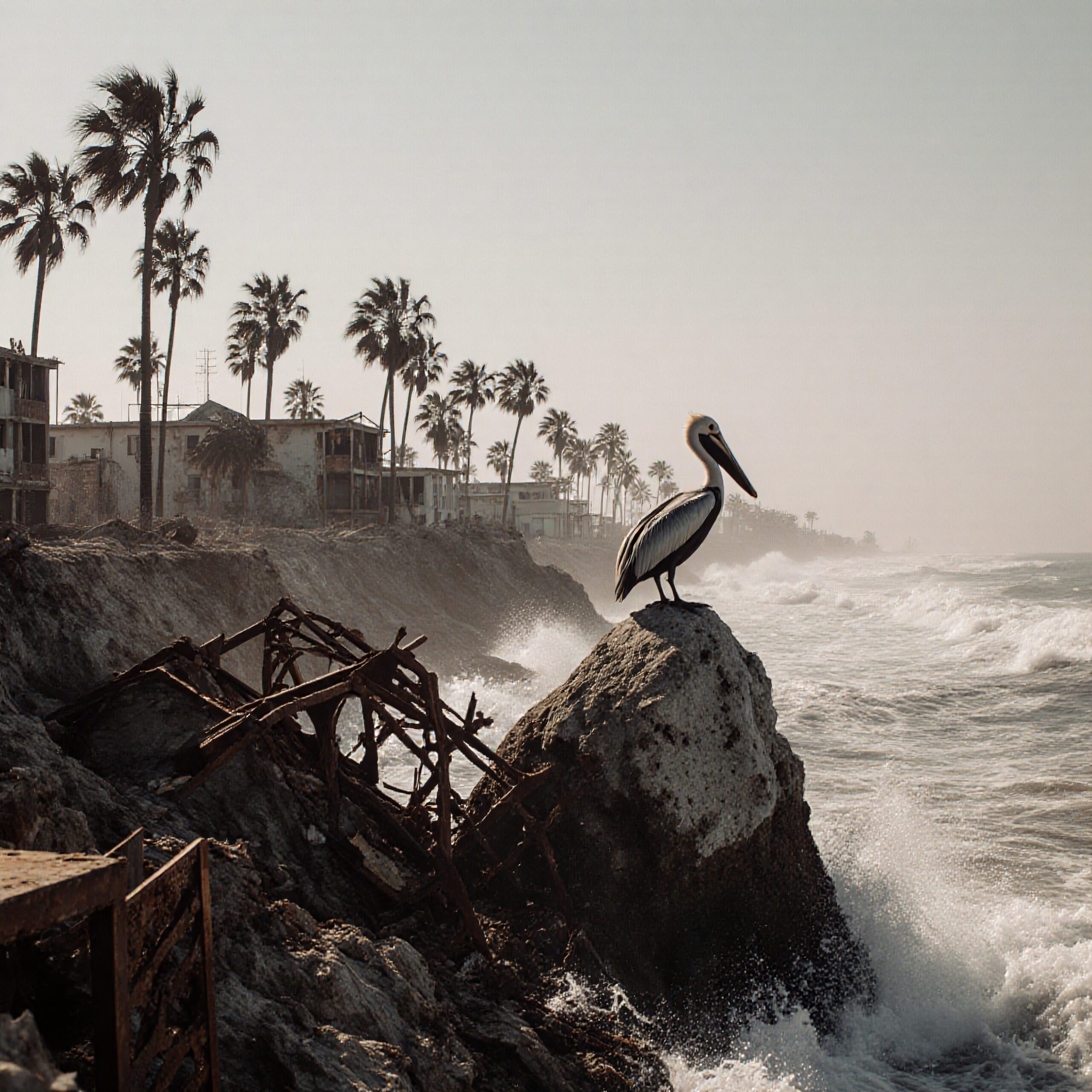 Pelican on a rugged coastline