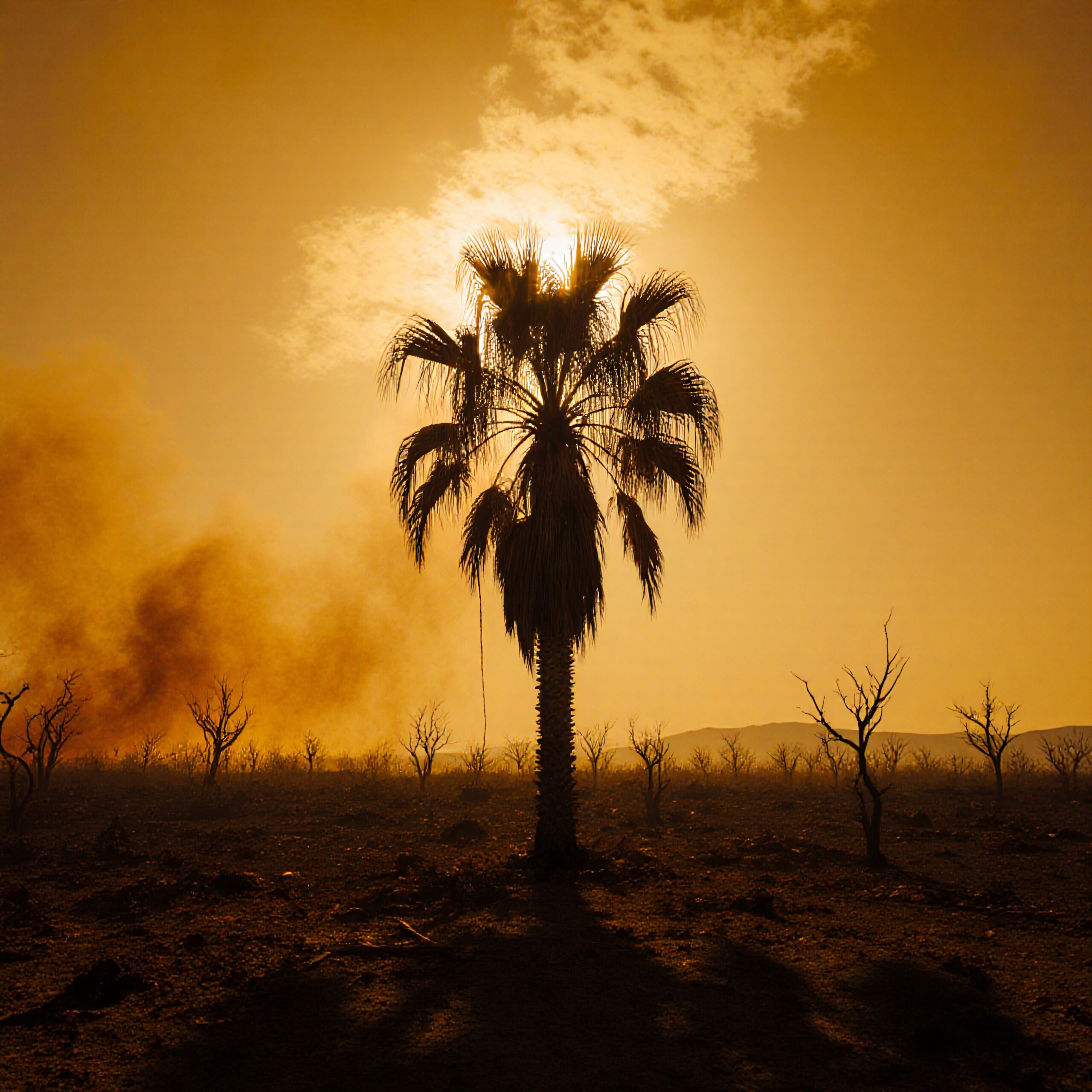 Dramatic Desert Sunset with Palm