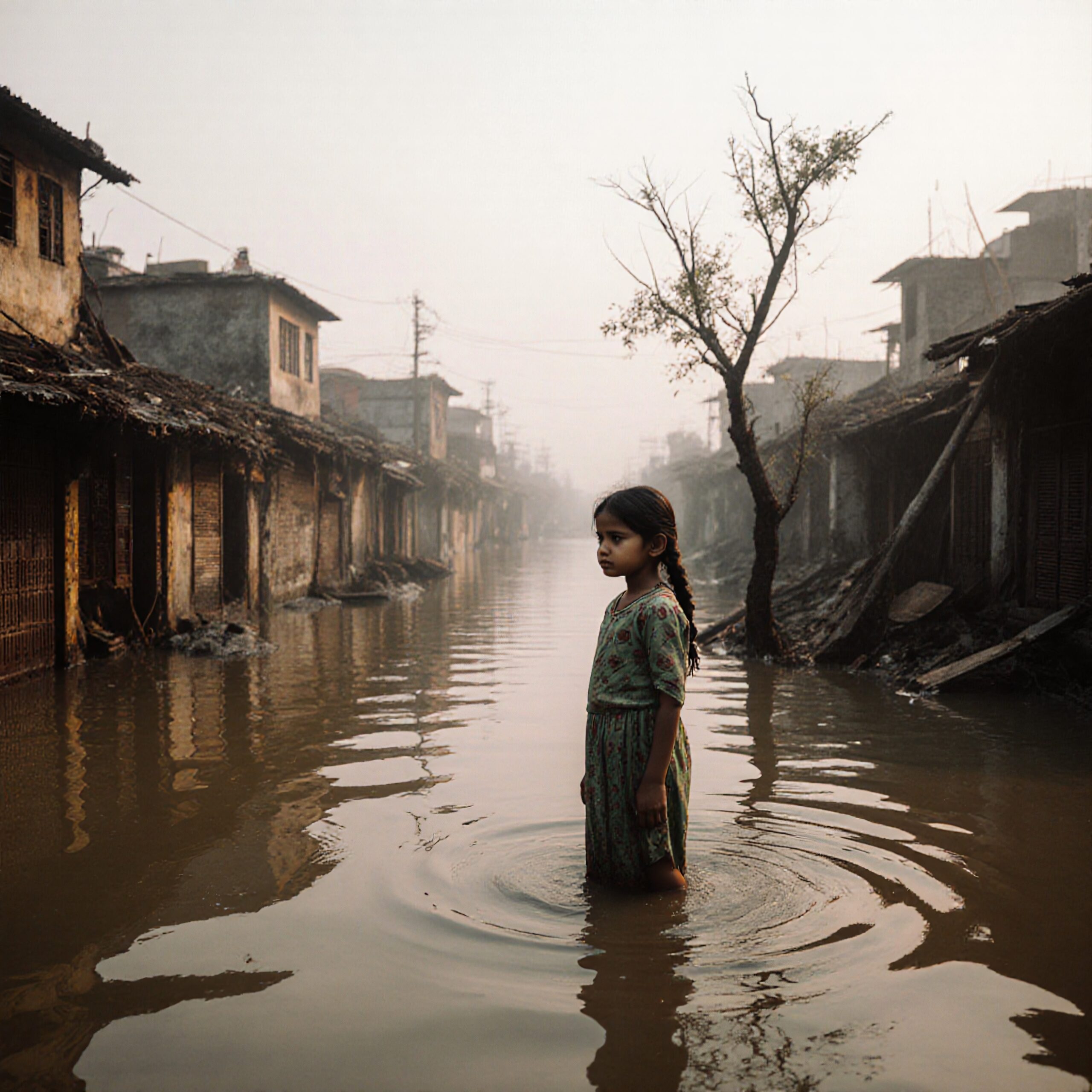 Child Standing in Flooded Street