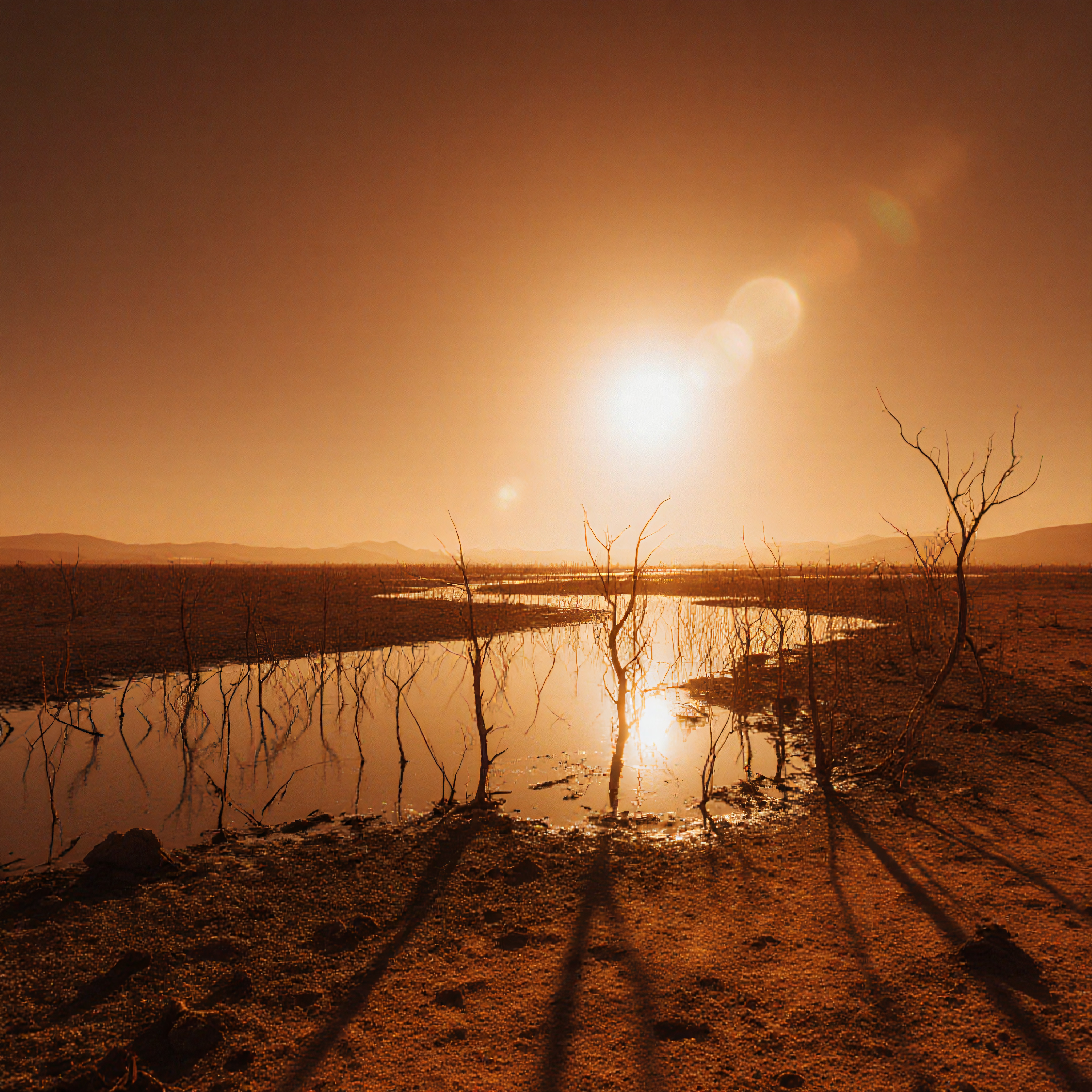 Misty Wetland at Sunset