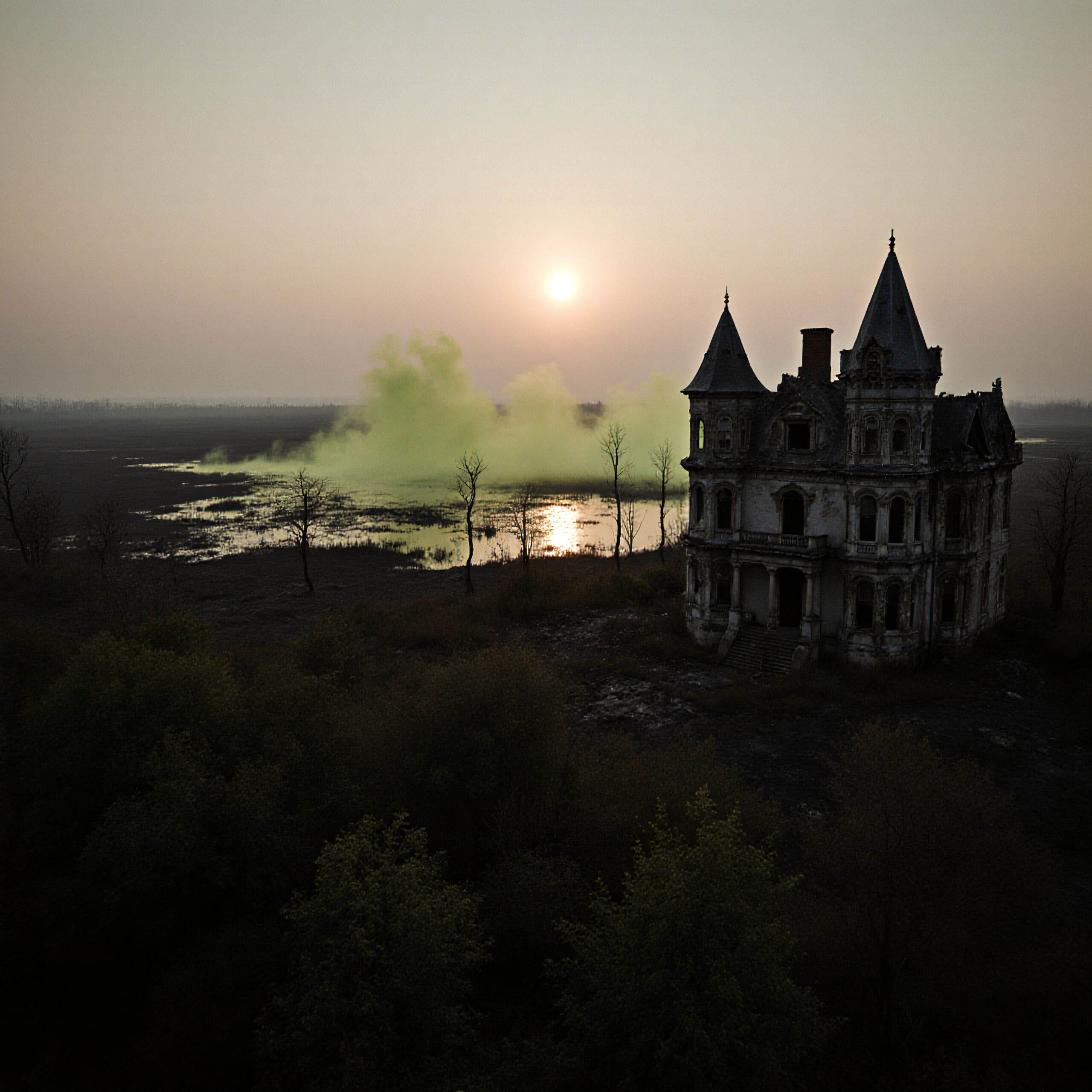 Abandoned Victorian Mansion with Turrets