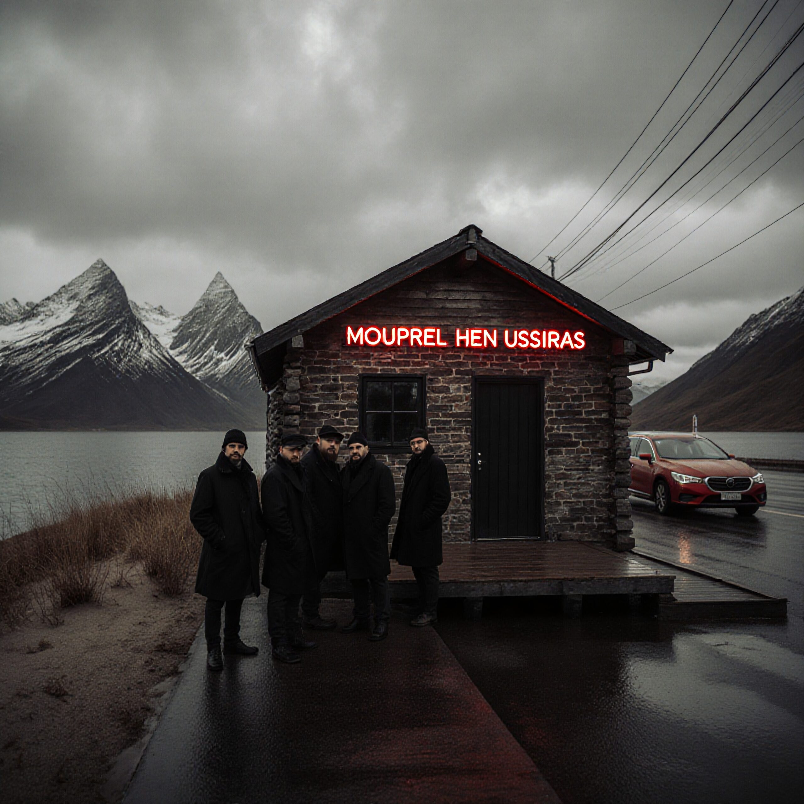 Mountain Getaway with Neon Sign