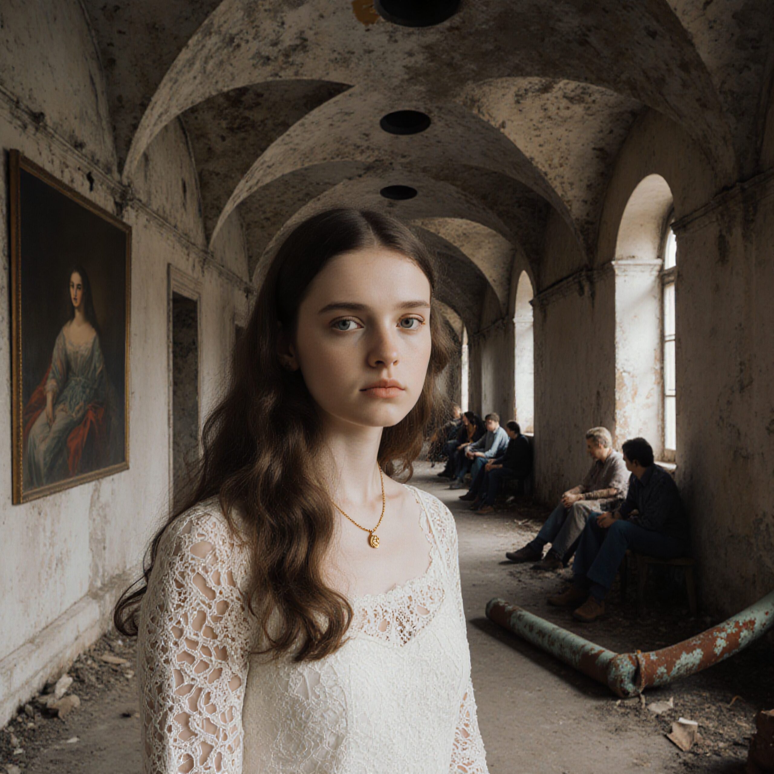 Portrait in Historic Arched Hallway