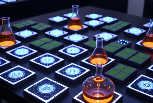 Futuristic Laboratory Setup with Illuminated Scientific Equipmen