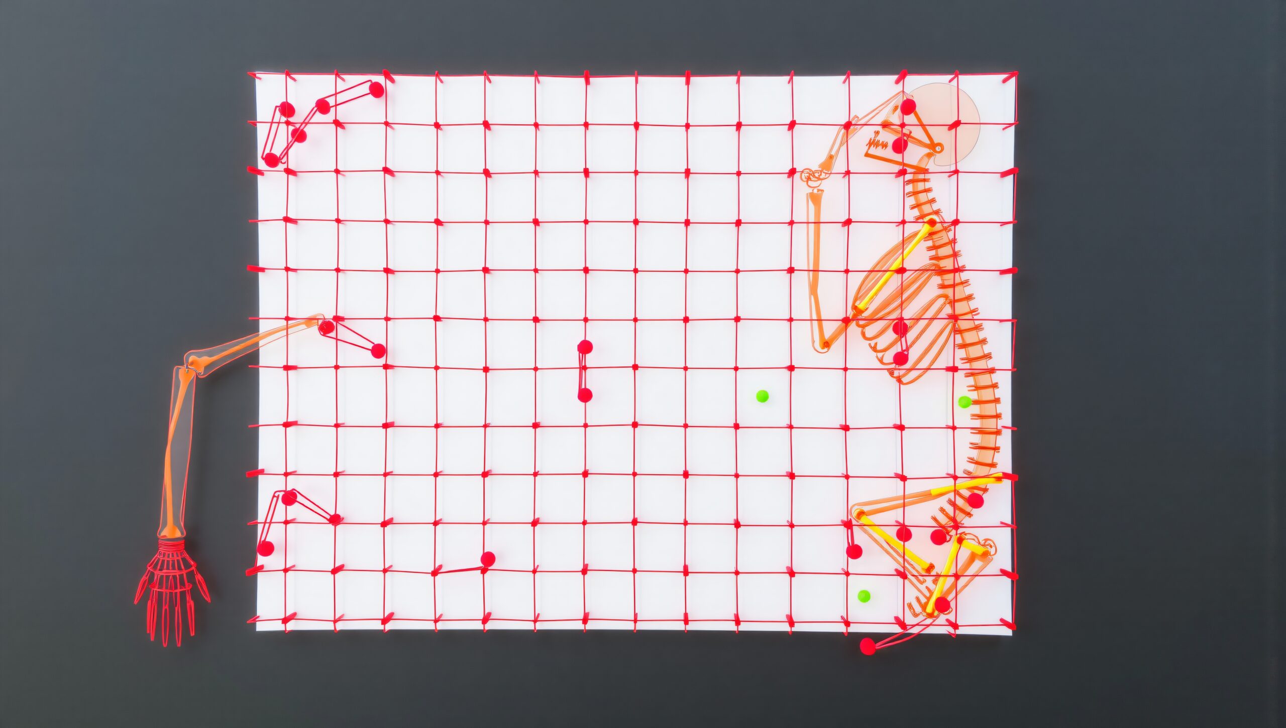 Abstract Skeleton on Red Grid